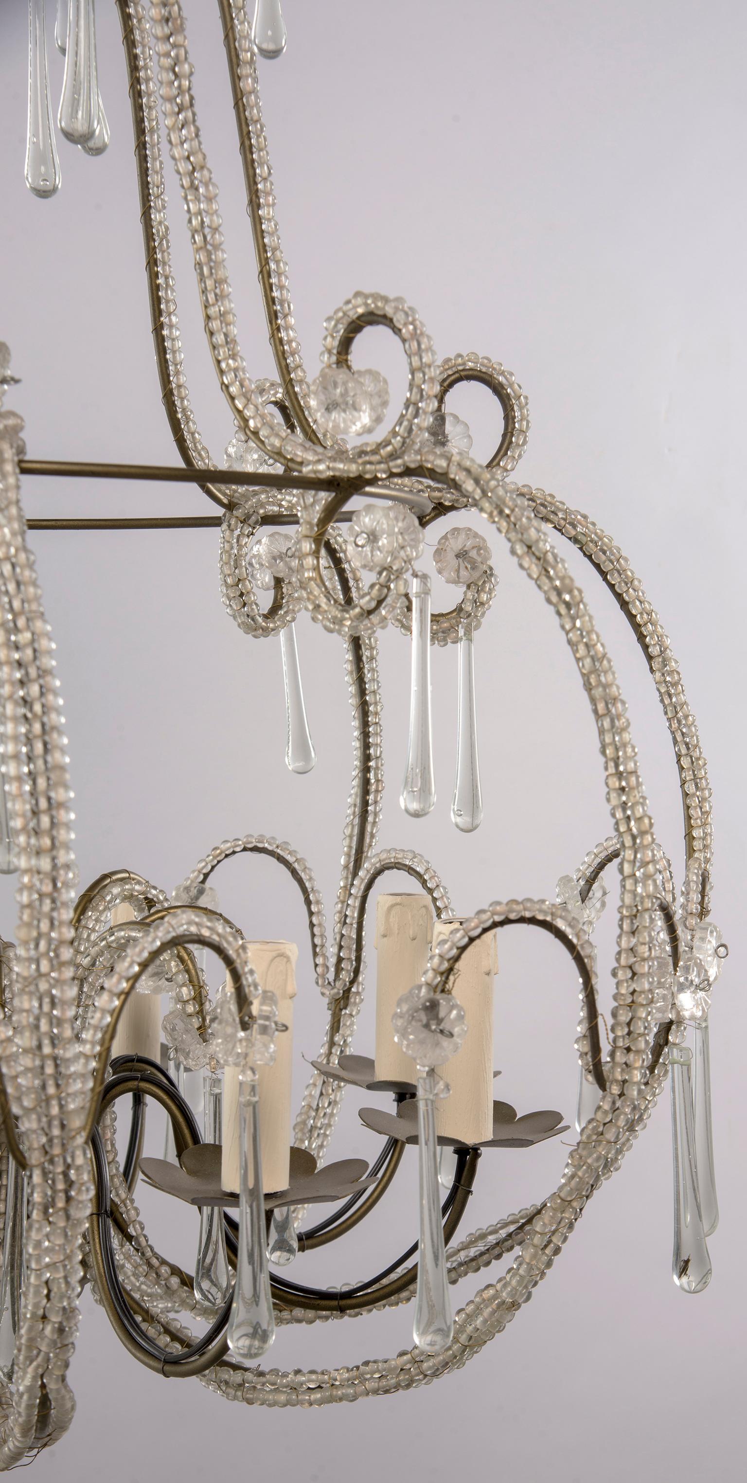 All Beaded French Style Eight-Light Chandelier In Excellent Condition For Sale In Troy, MI