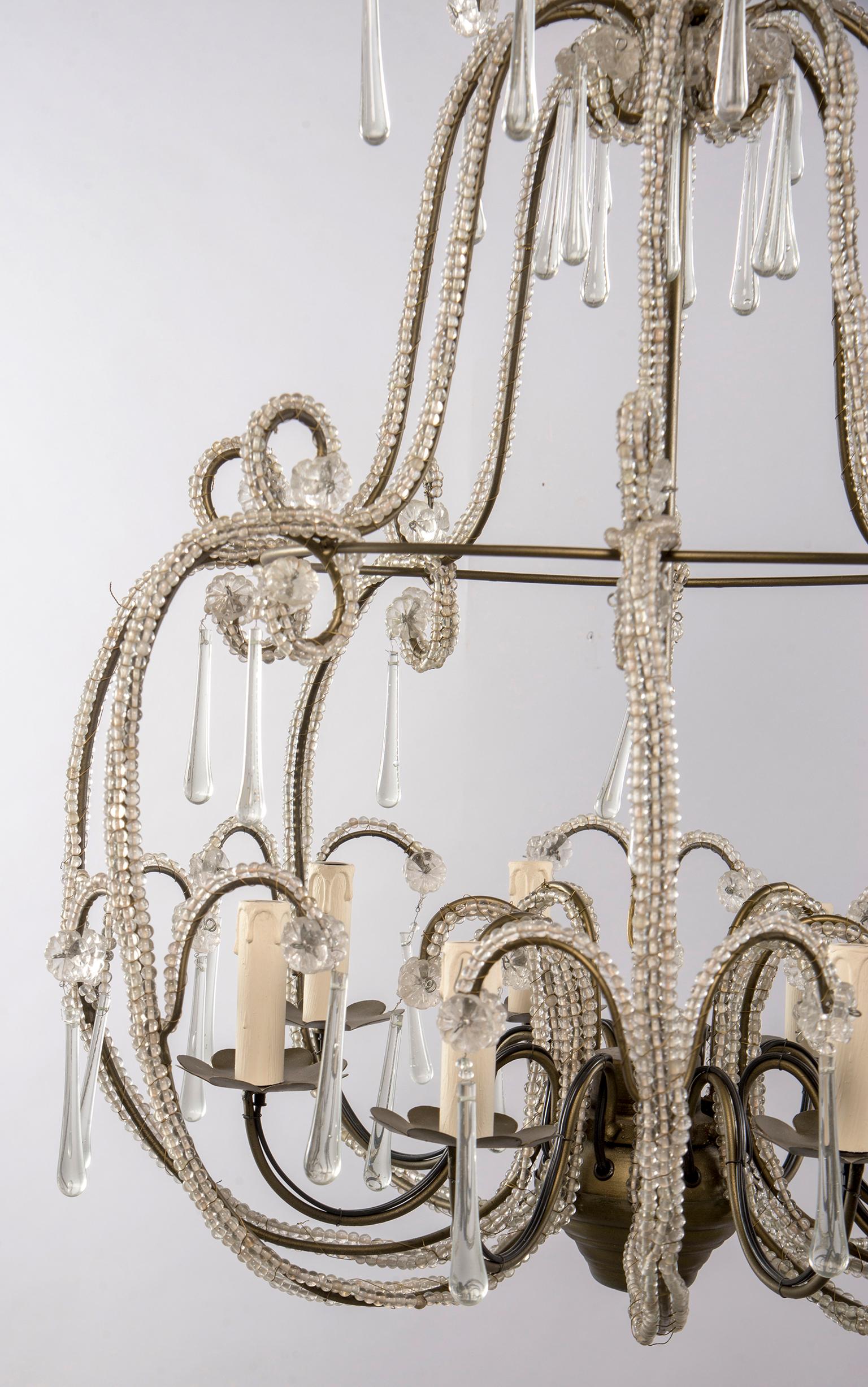 Contemporary All Beaded French Style Eight-Light Chandelier For Sale