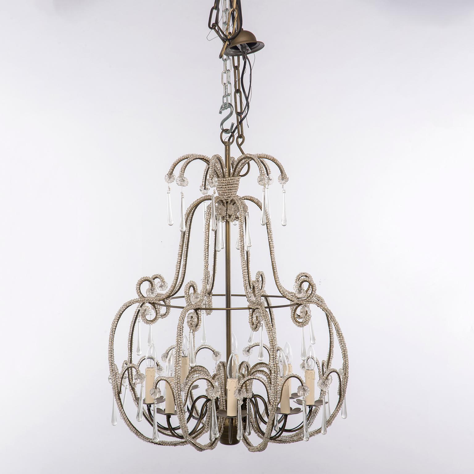 All Beaded French Style Eight-Light Chandelier For Sale 2