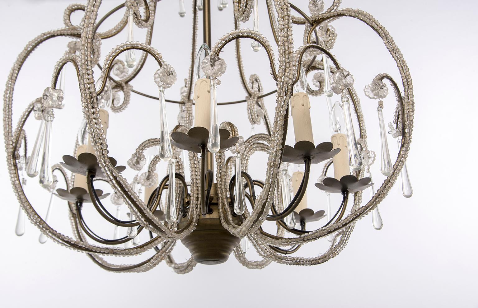 All Beaded French Style Eight-Light Chandelier For Sale 4