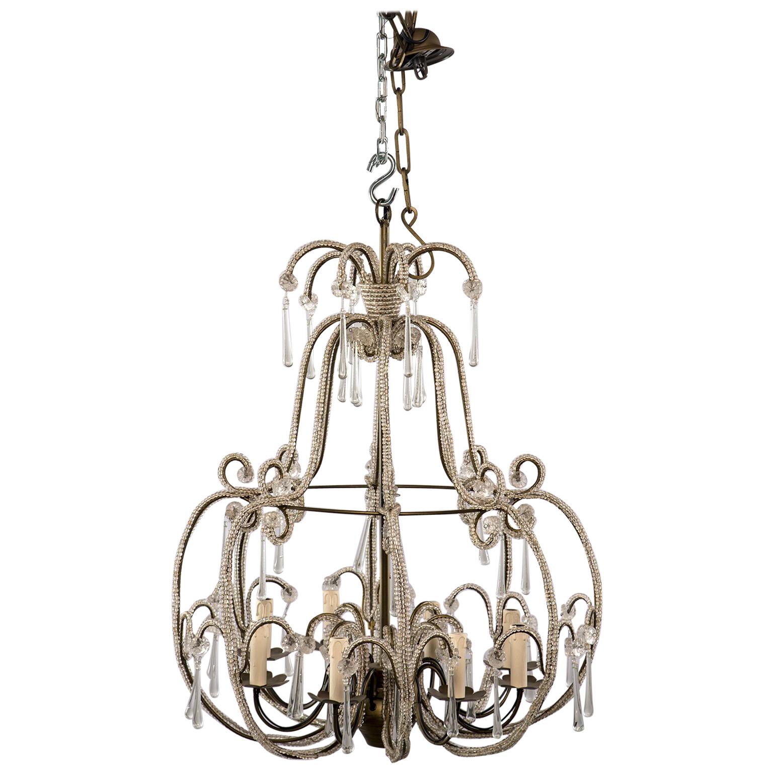 All Beaded French Style Eight-Light Chandelier
