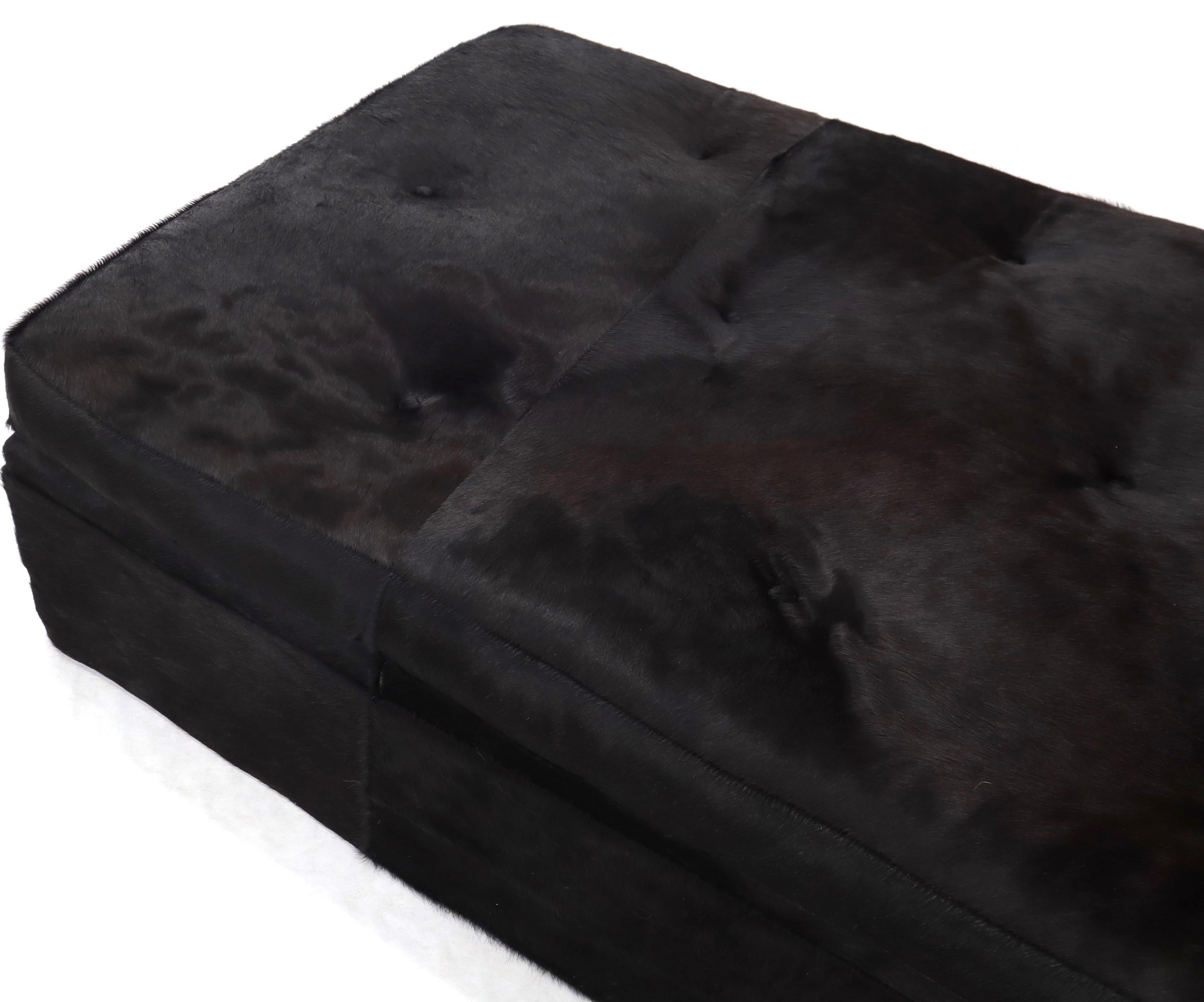 20th Century All Black Cowhide Fur Upholstery Custom Daybed Large Bench For Sale