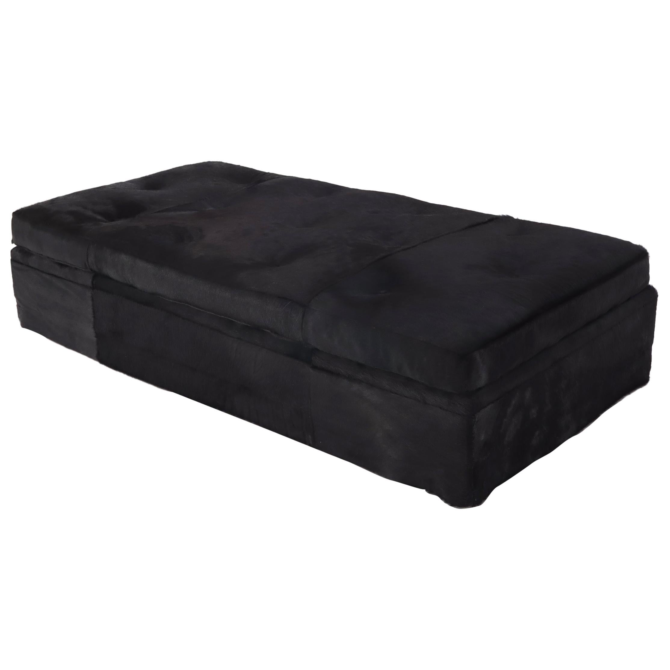 All Black Cowhide Fur Upholstery Custom Daybed Large Bench For Sale
