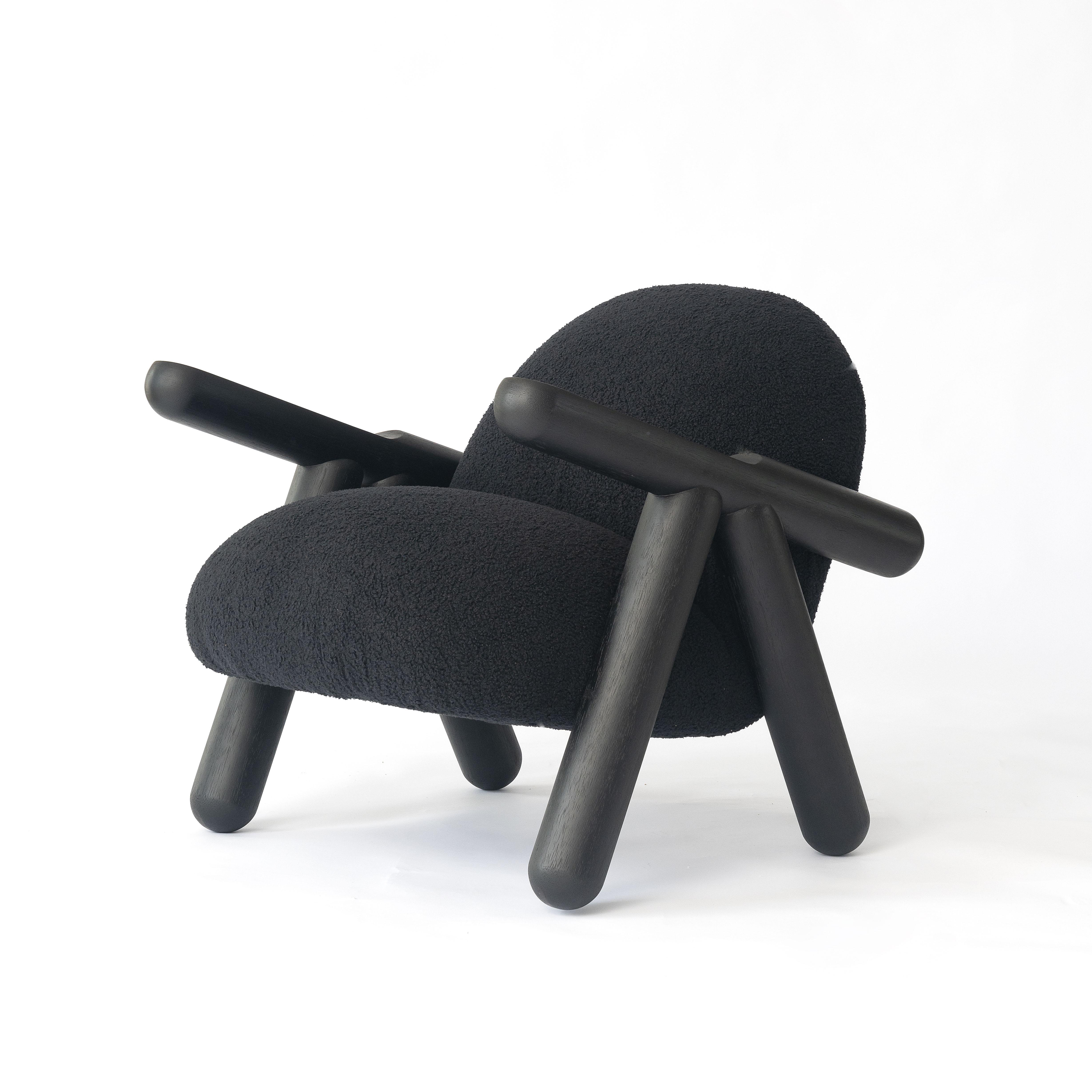 Minimalist All Black Fartura Armchair in Neotenic Style by Tiago Curioni For Sale