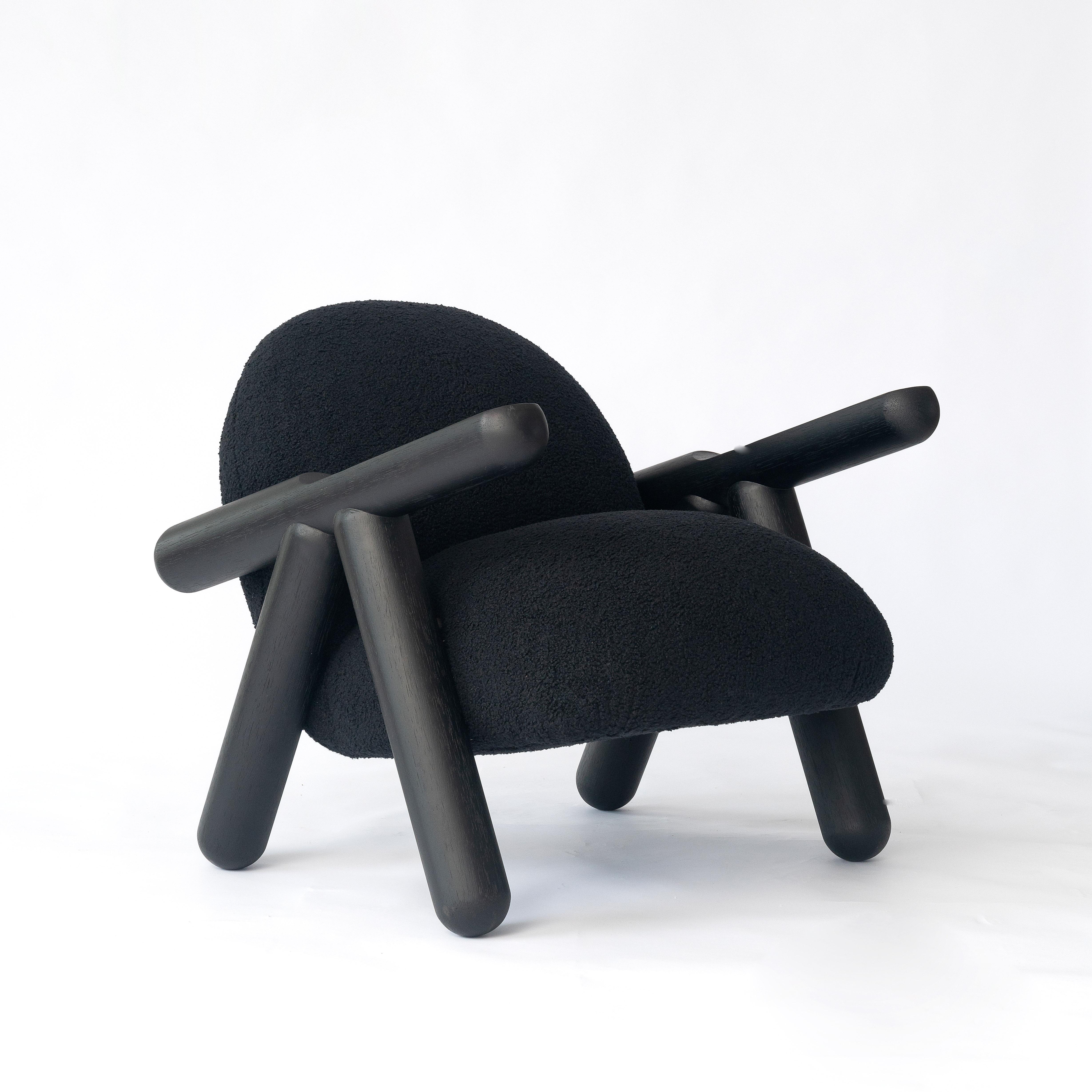 Turned All Black Fartura Armchair in Neotenic Style by Tiago Curioni For Sale
