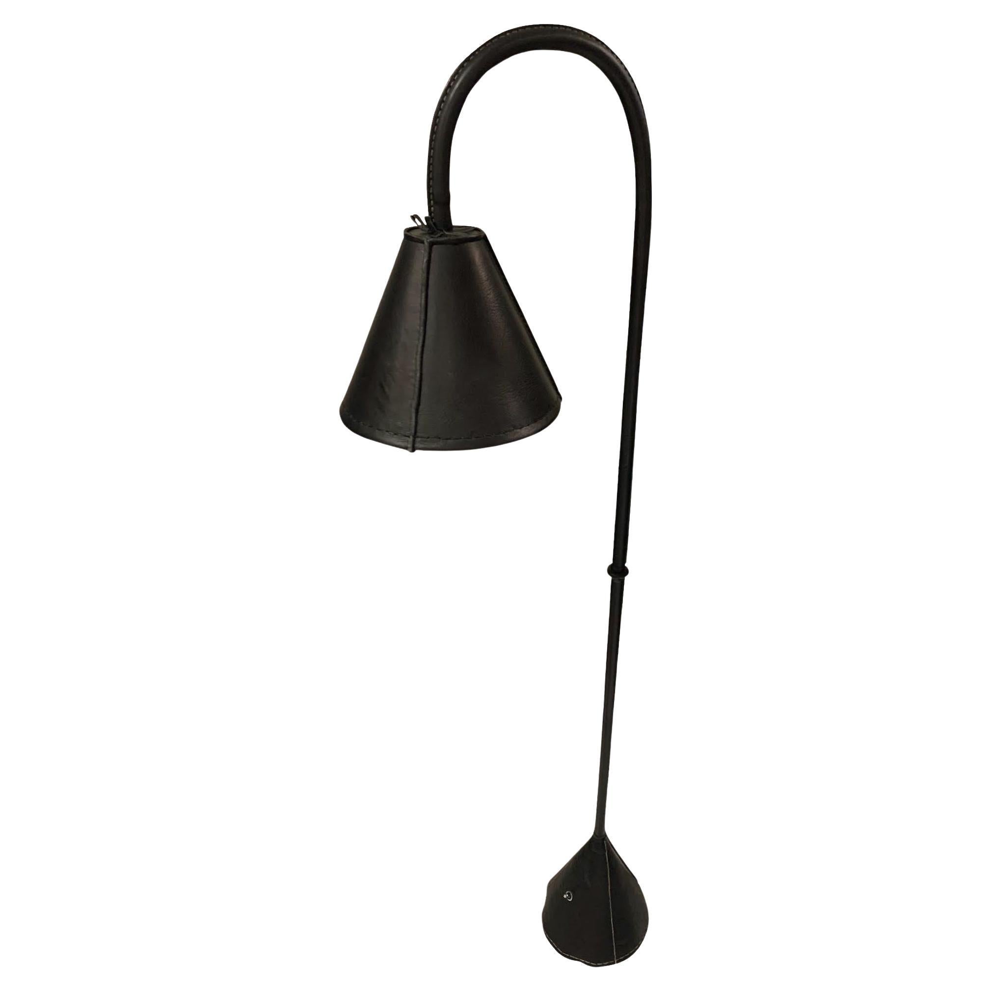 All Black Leather Floor Lamp By Valenti, Spain, Mid Century For Sale