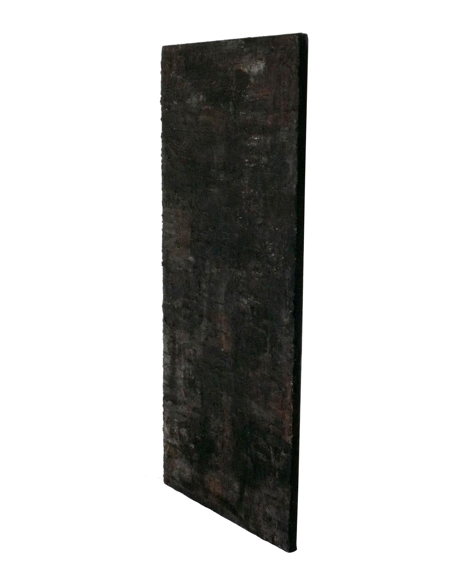 All Black Abstract Textural Painting, American, circa 1960s. Wonderful textural surface throughout. It appears to be all black, but under close inspection, you can see numerous other colors were used to create it. It can be hung vertically or