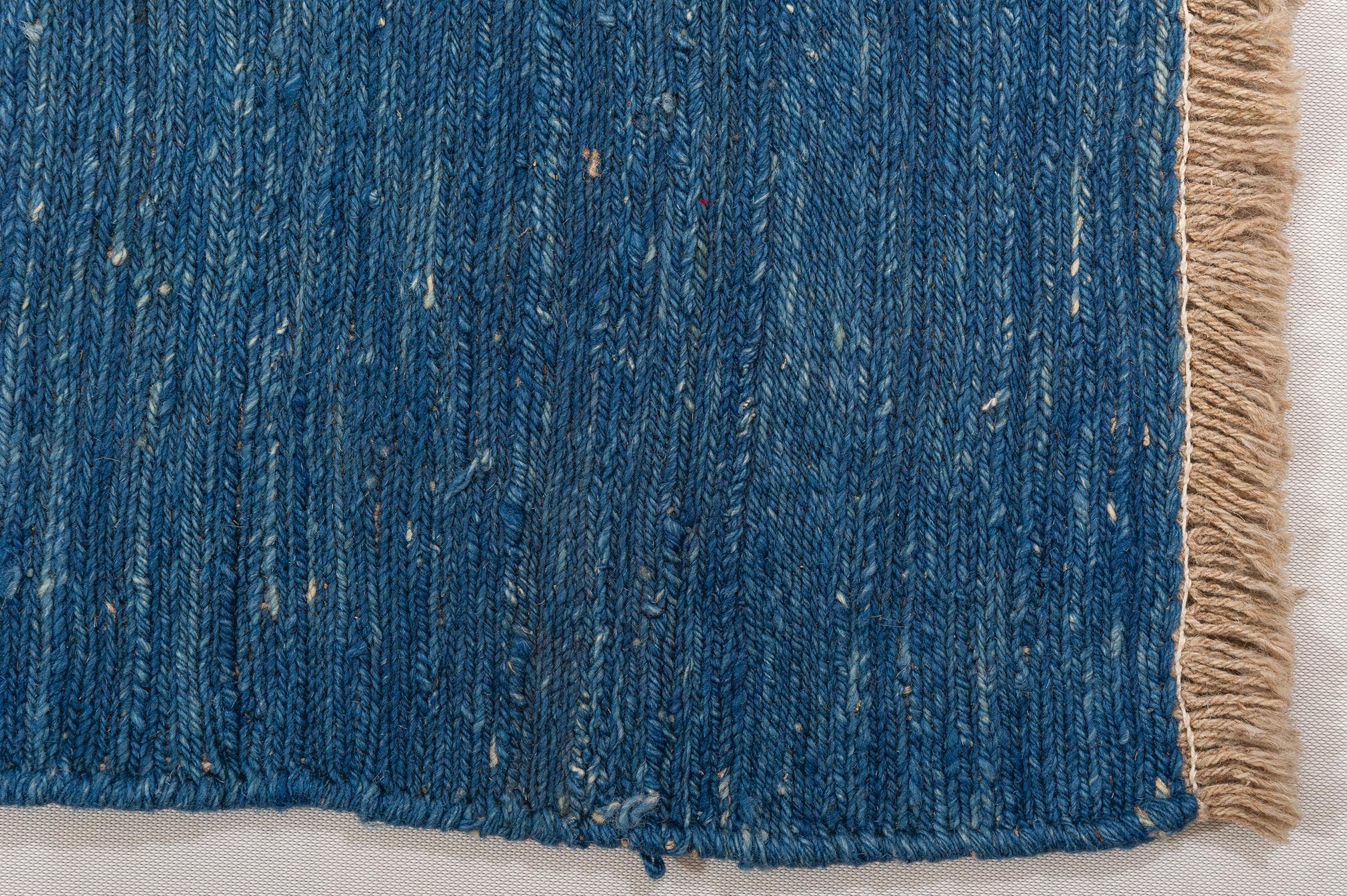 Hand-Woven All Blue Anatolian Kilim For Sale