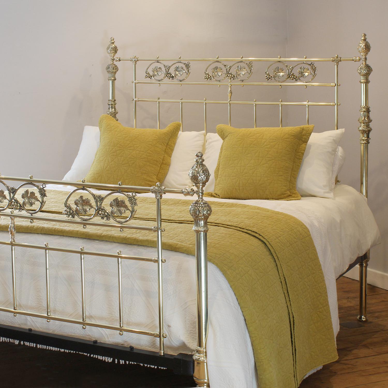 A superb top quality all brass antique bed with decorative brass fittings and gallery in head and foot panels depicting vines with grapes.

This bed will accept a US Queen Size 60 inch wide (or UK King Size 5ft) base and mattress set.

The price
