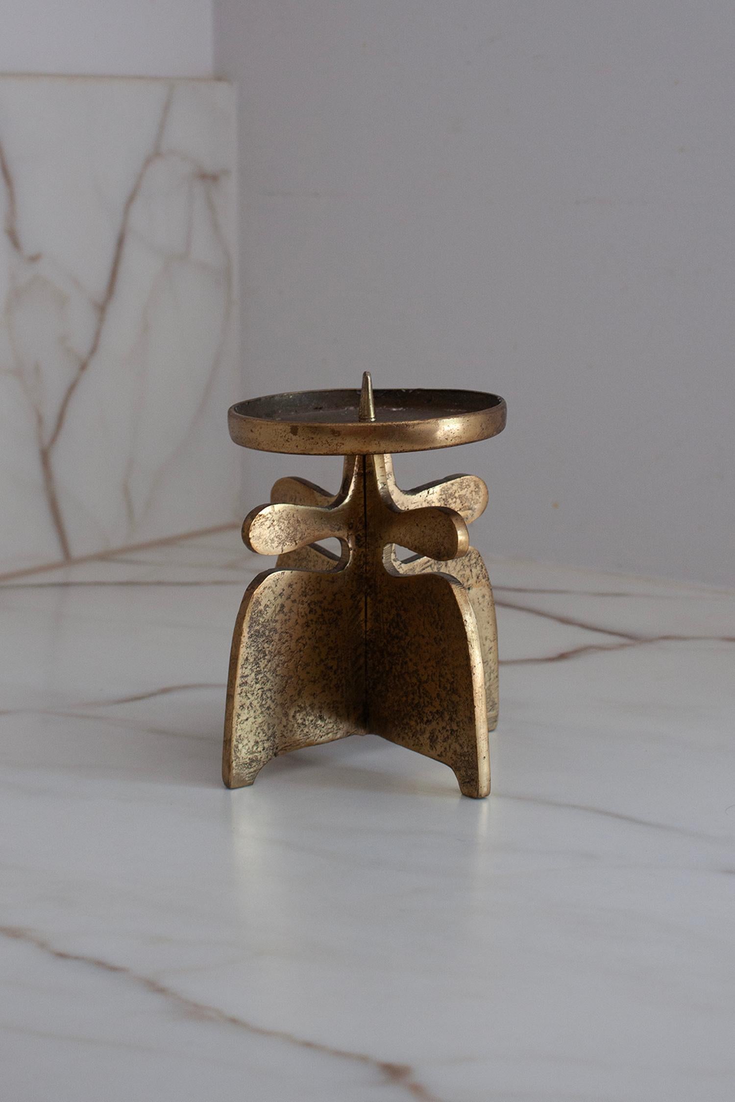 All Brass Midcentury Modern/ Brutalist European Candleholder (Brutalismus) im Angebot