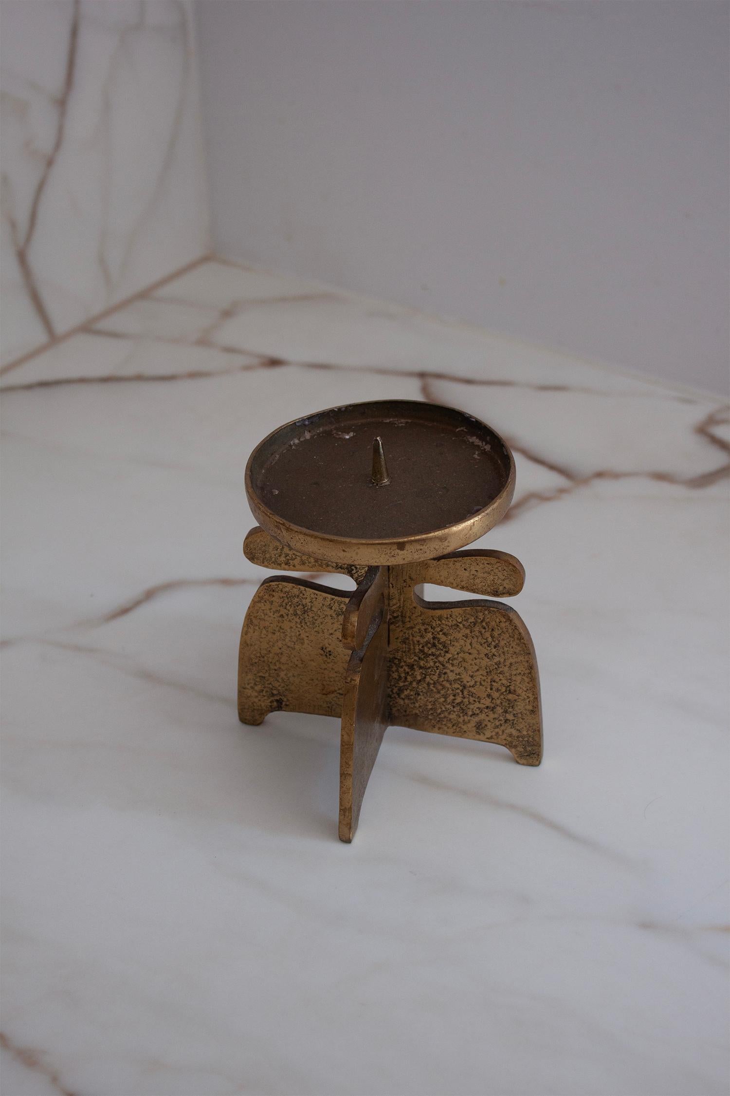 All Brass Midcentury Modern/ Brutalist European Candleholder (Deutsch) im Angebot