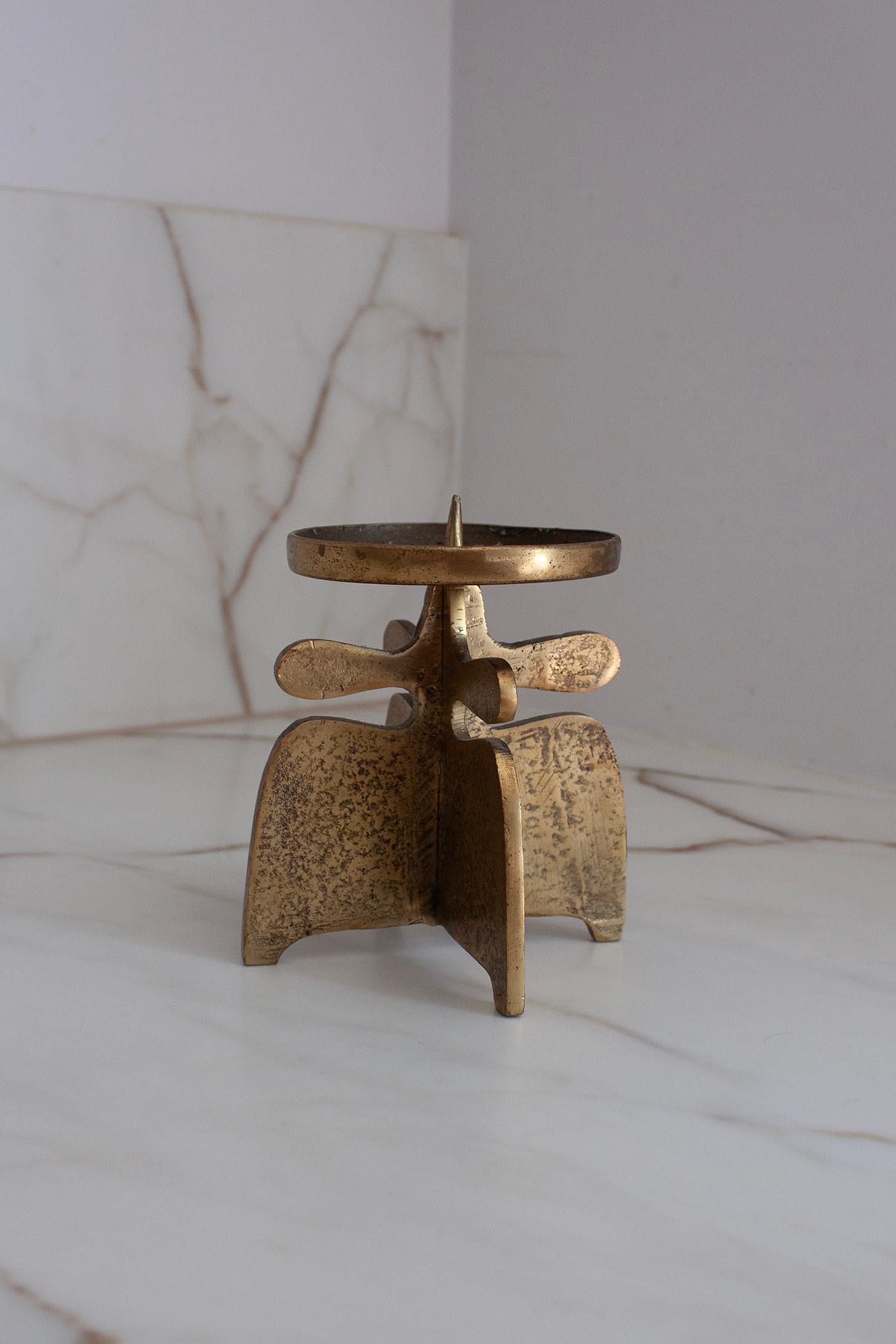 All Brass Midcentury Modern/ Brutalist European Candleholder (20. Jahrhundert) im Angebot