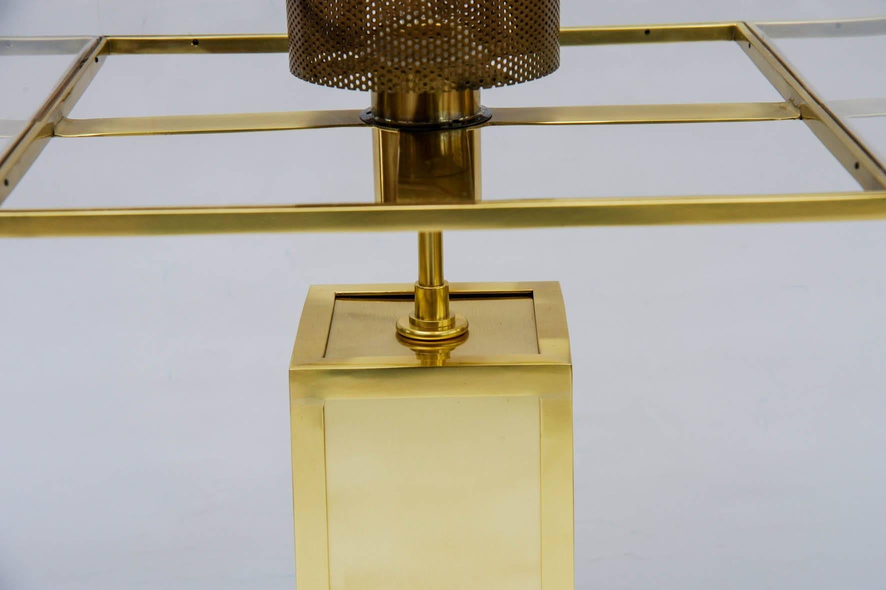 Modern All Brass Rectangular Lamps with Plexiglass Lampshades