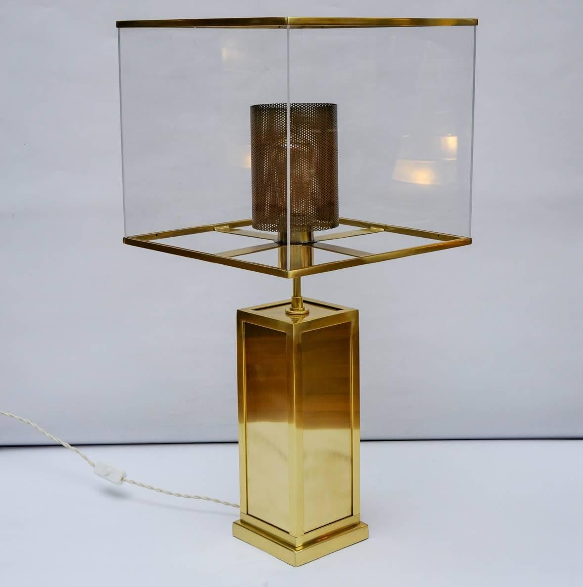 Italian All Brass Rectangular Lamps with Plexiglass Lampshades