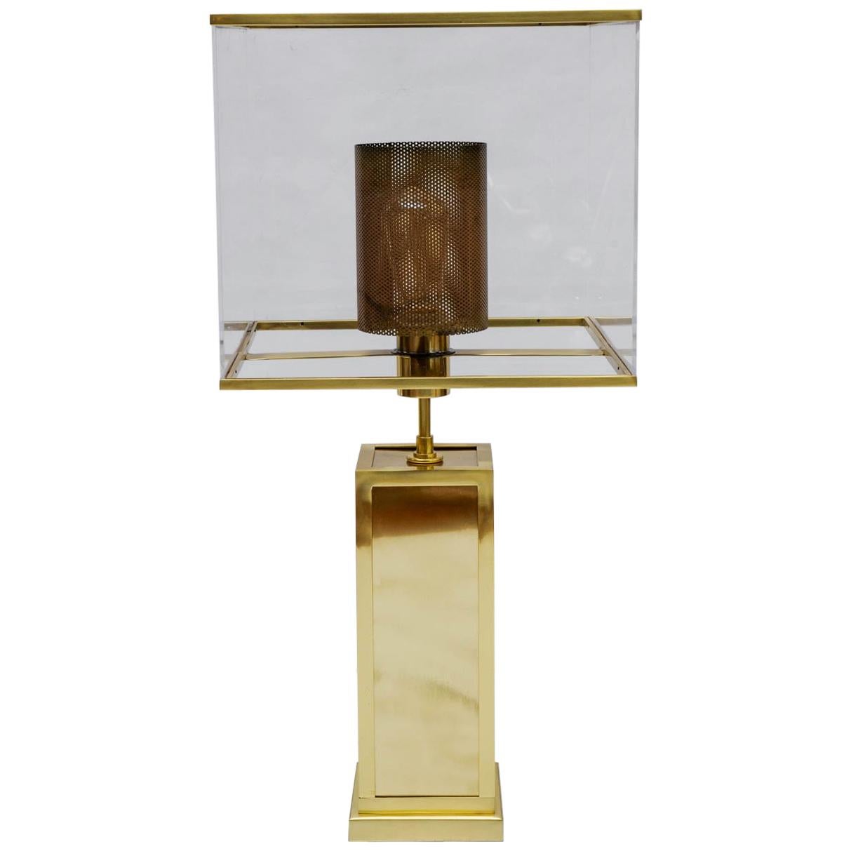 All Brass Rectangular Lamps with Plexiglass Lampshades