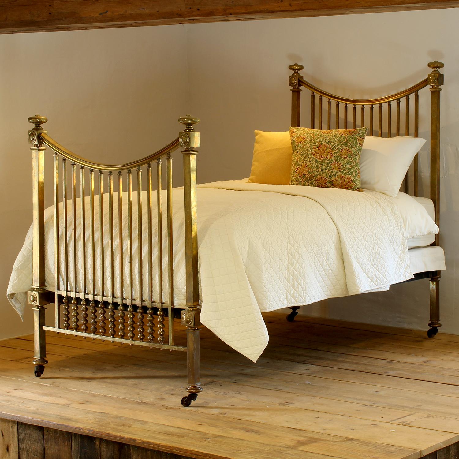 A superb top quality all brass Victorian single antique bed with decorative brass fittings and curved rails.
The bed has an aged patina to the brass and there are a couple of dents on the top rail. We do not feel this reduces the quality of the