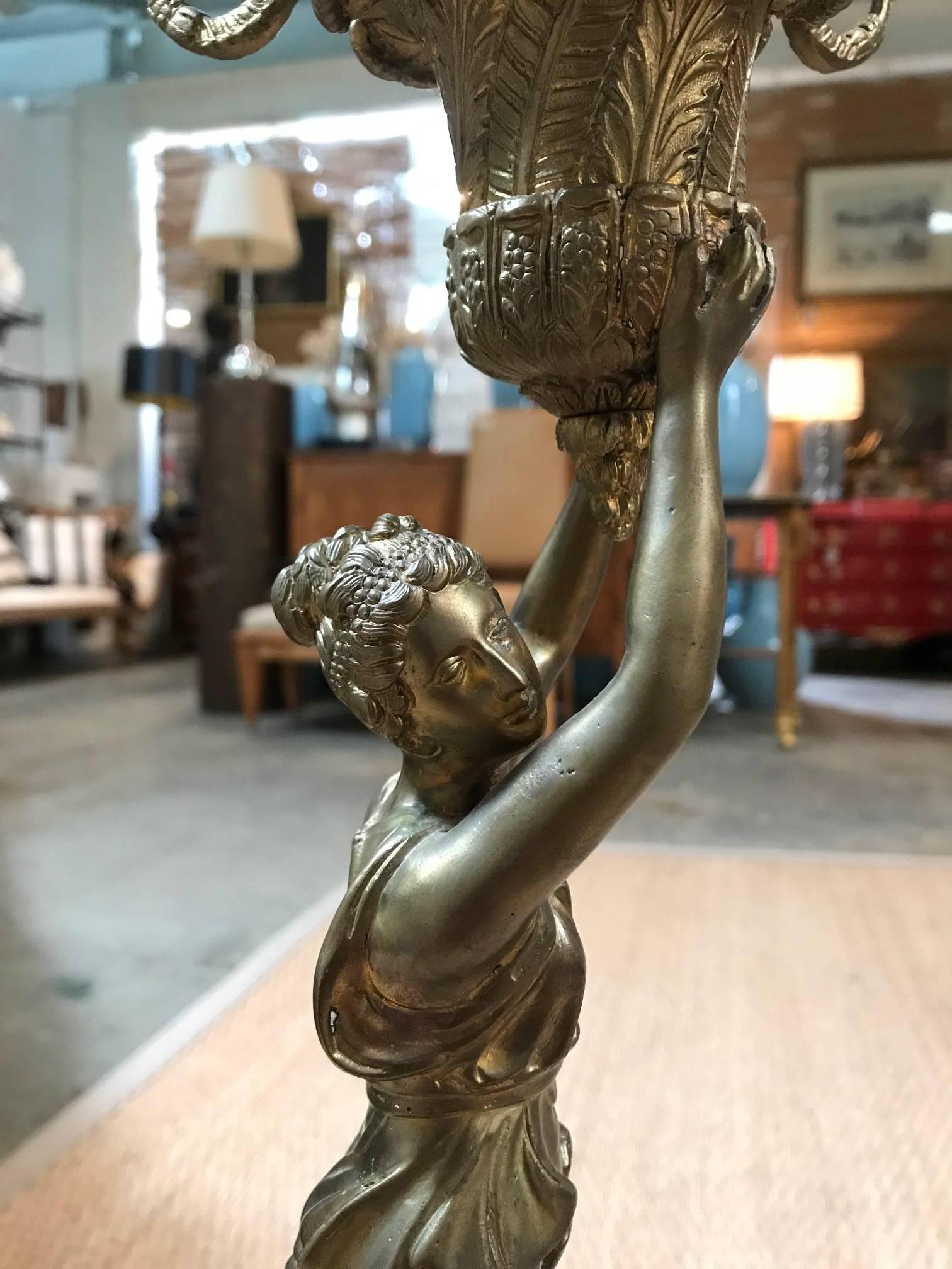 All-Bronze Grecian Woman Candelabra For Sale 1