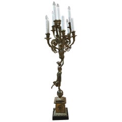 Antique All-Bronze Grecian Woman Candelabra