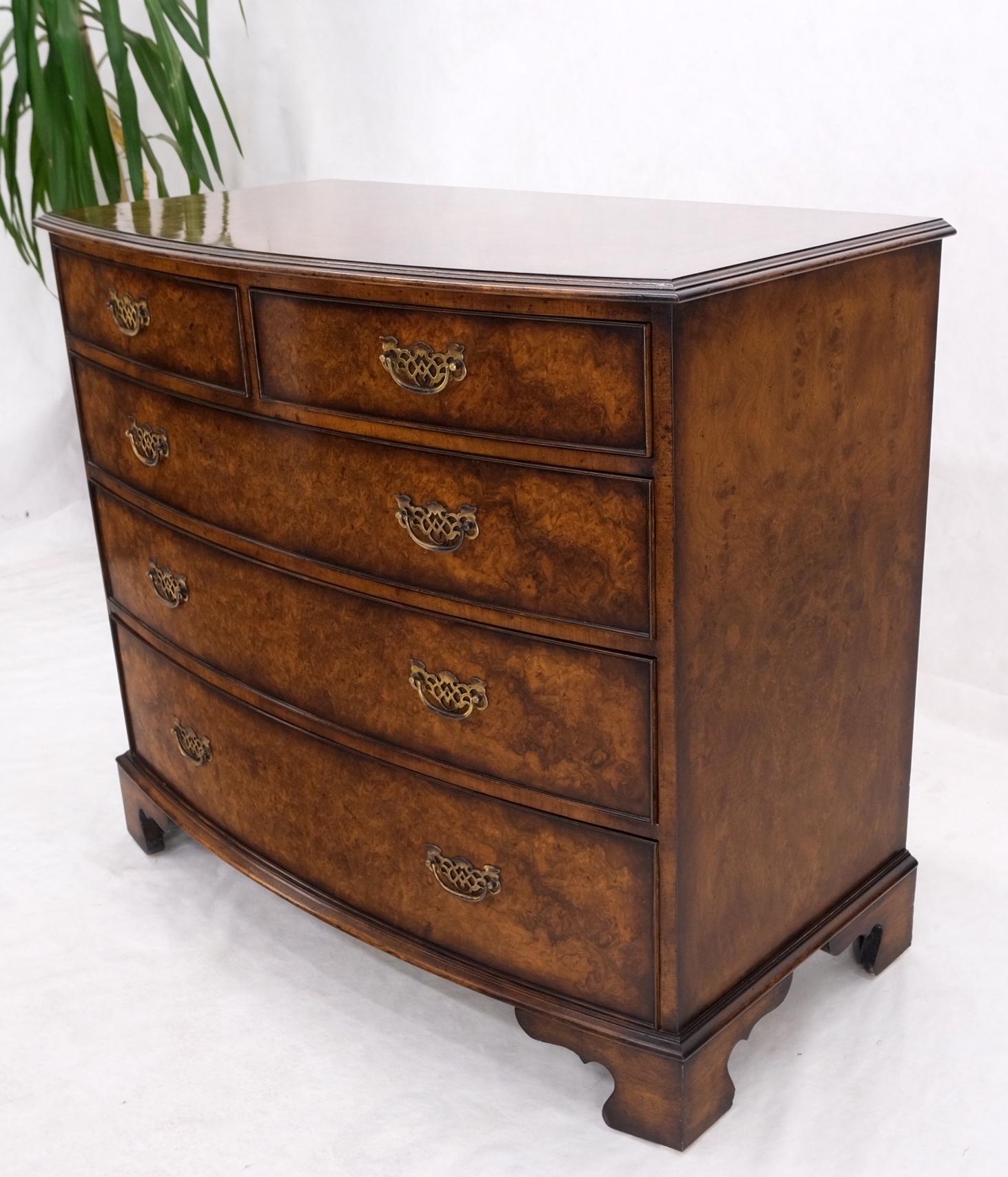 All Burl Wood Bracket Feet Bow Front Chippendale Style Dresser Commode Cabinet  6