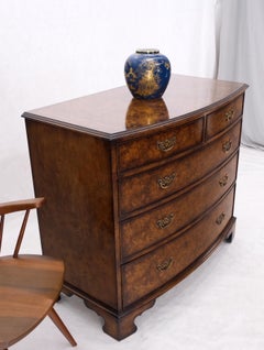 All Burl Wood Bracket Feet Bow Front Chippendale Style Dresser Commode Cabinet