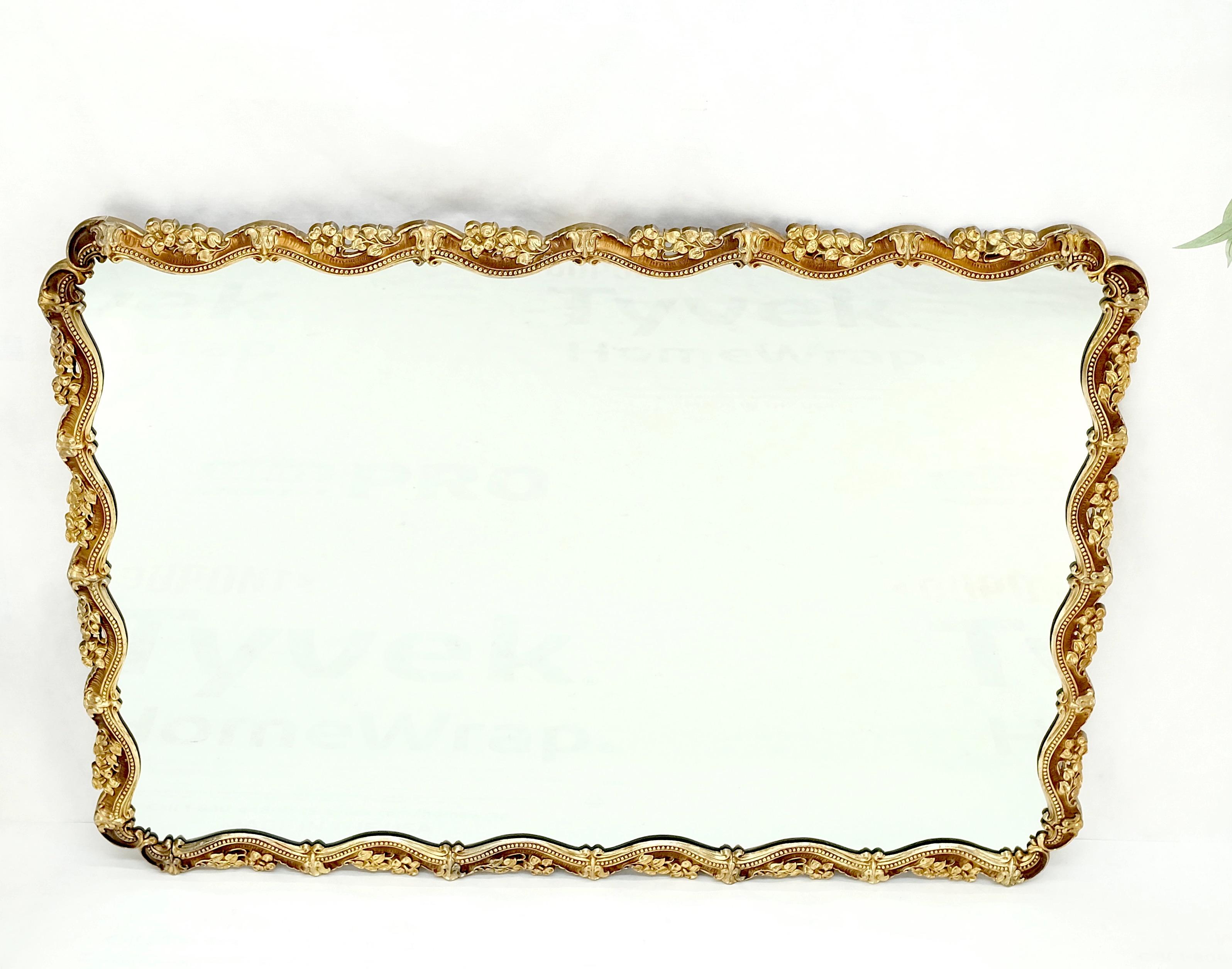 All Cast Silvered Metal Flower Pattern Frame Rectangle Wall Mirror Mint 4