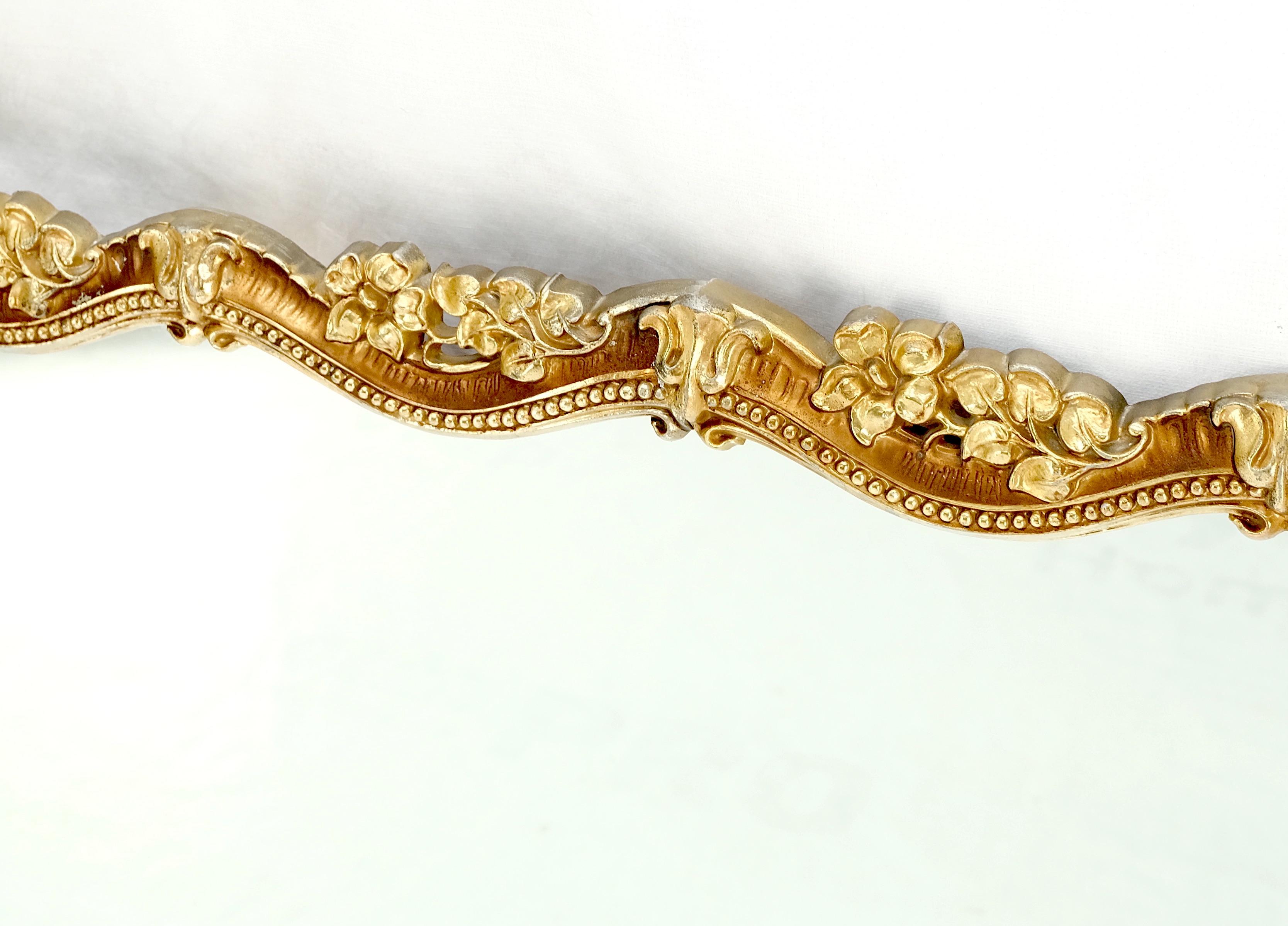 All cast silvered metal flower pattern frame rectangle wall mirror mint.