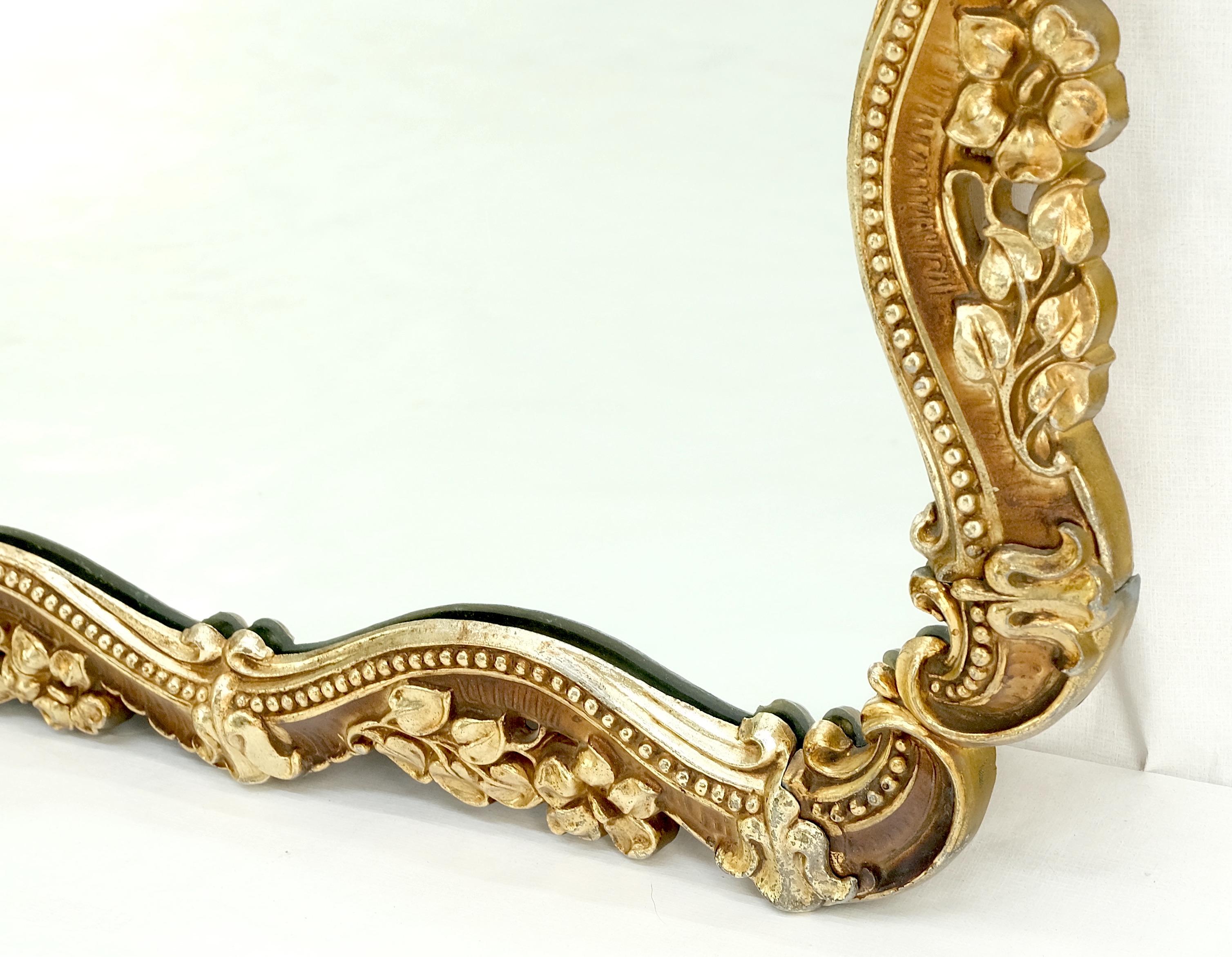 American All Cast Silvered Metal Flower Pattern Frame Rectangle Wall Mirror Mint