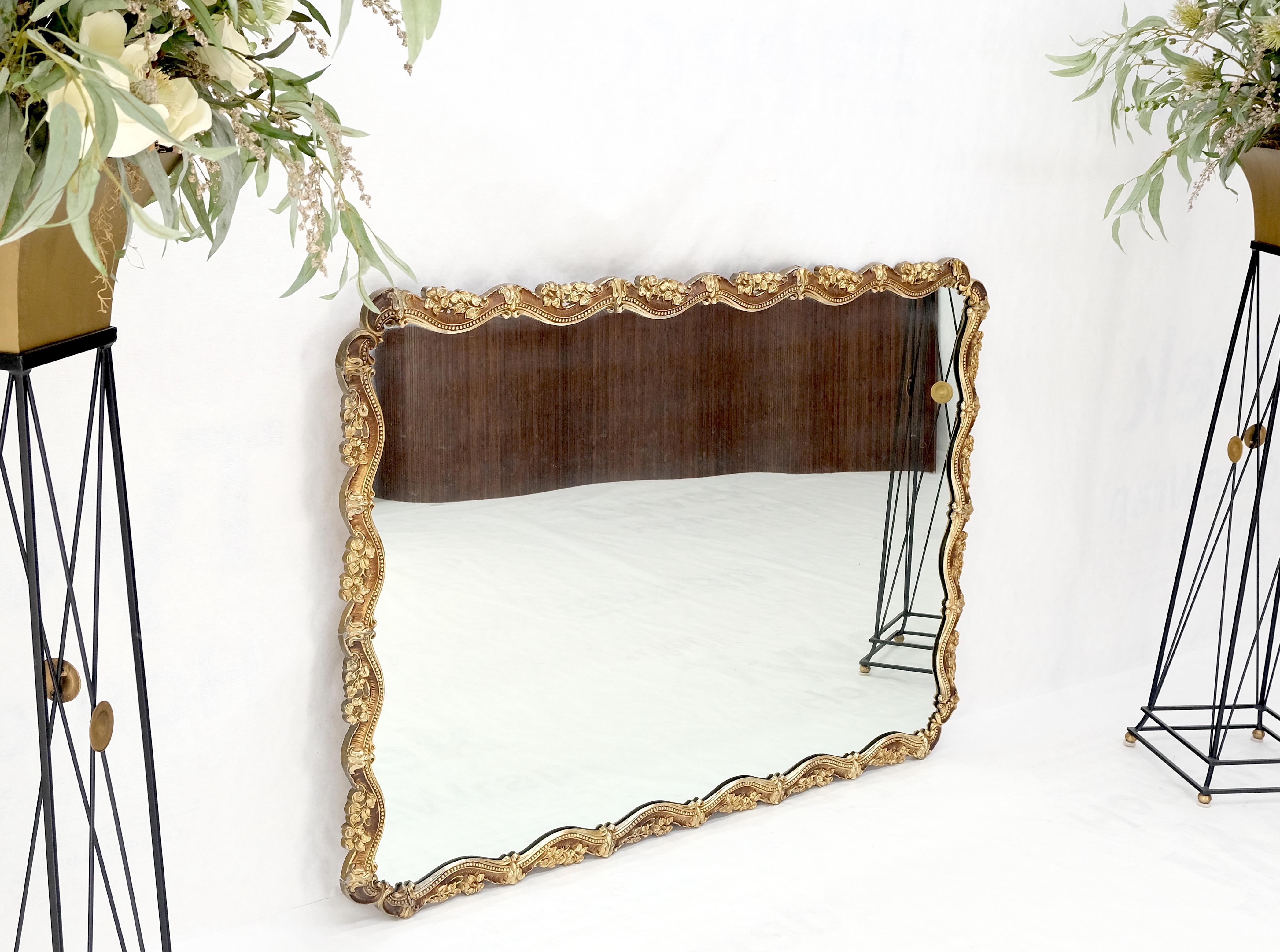 All Cast Silvered Metal Flower Pattern Frame Rectangle Wall Mirror Mint 3