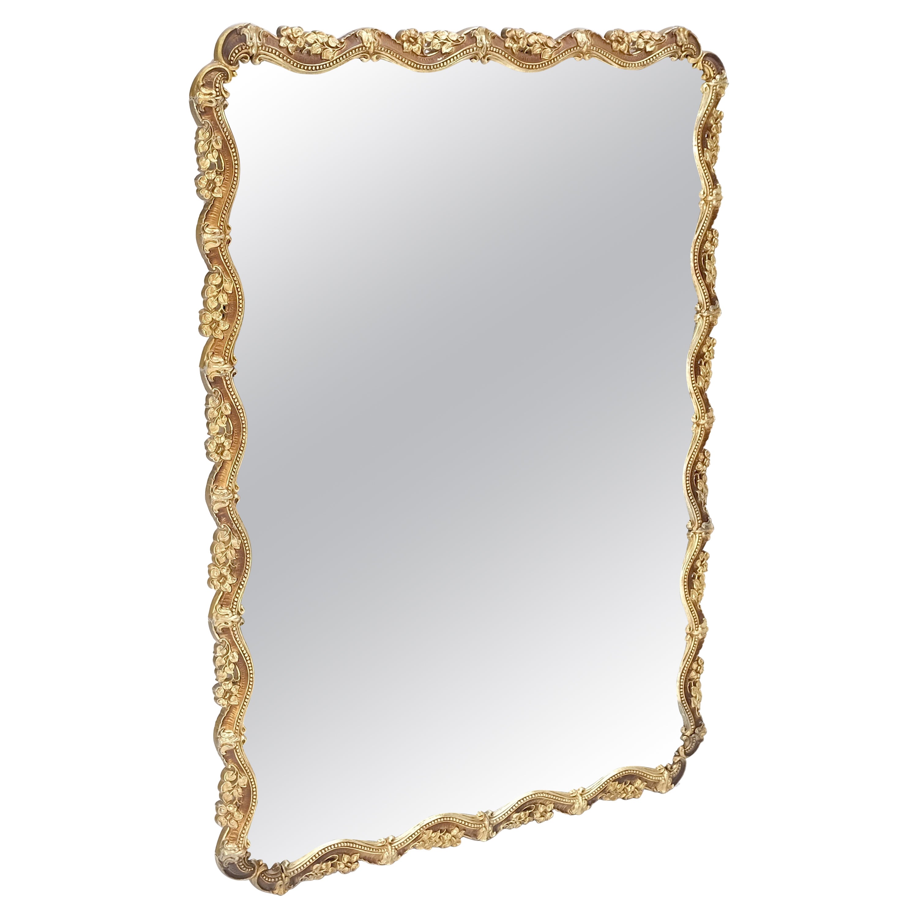 All Cast Silvered Metal Flower Pattern Frame Rectangle Wall Mirror Mint