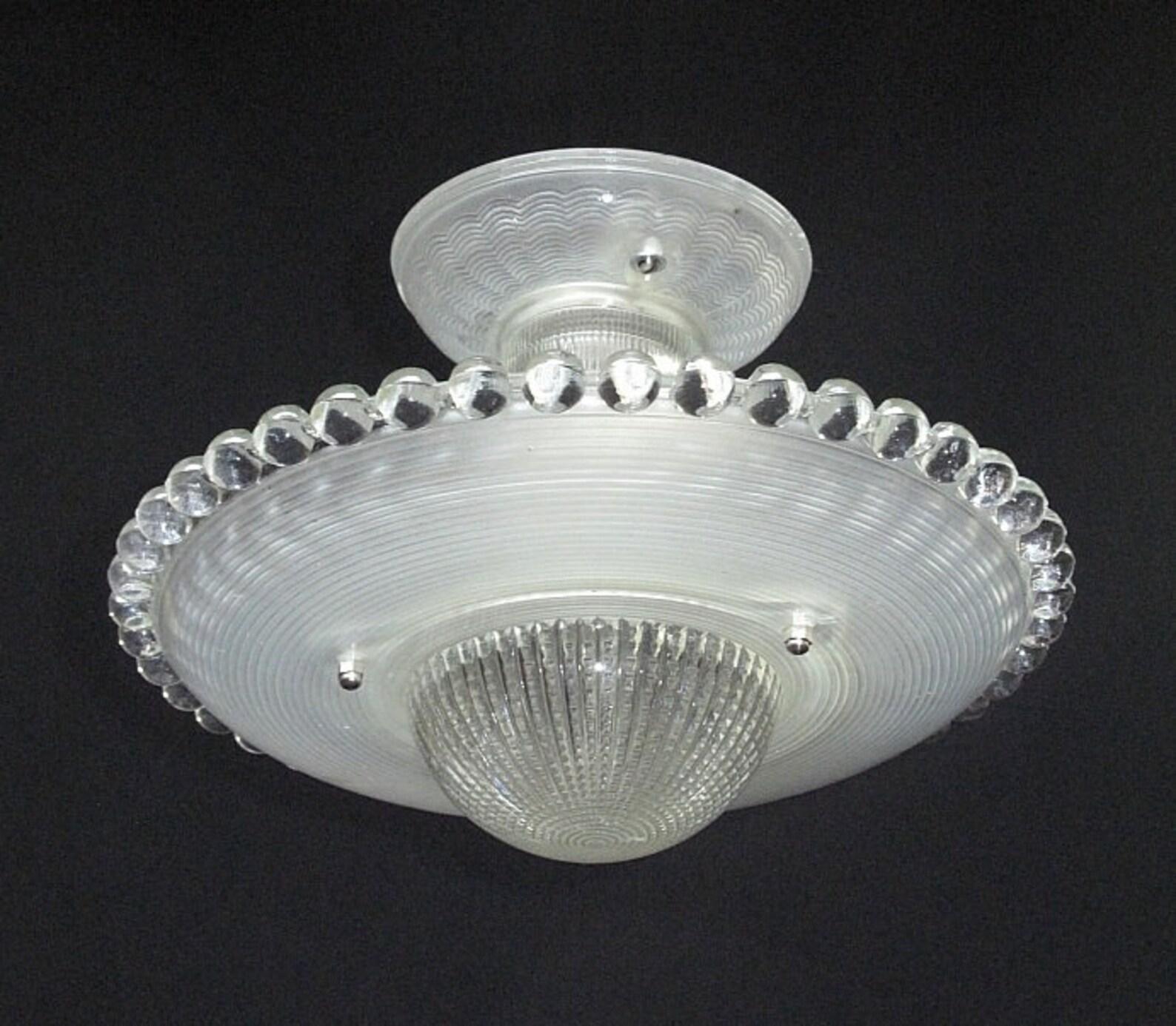 All Crystal Glass Bed Bath Ceiling Fixture Vintage Lights In Good Condition For Sale In Prescott, US