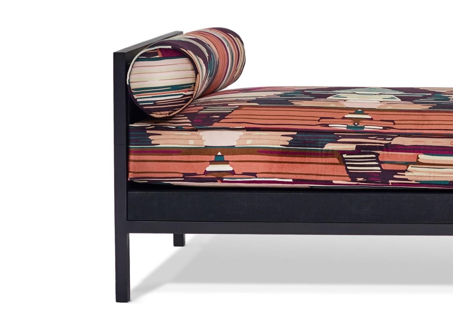 Minimalist All Day Bed / Chaise Longue in of iron, exotic leather and velvet fabric For Sale