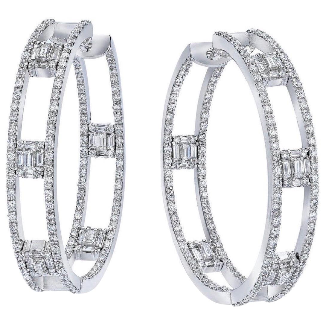 Diamond and Cultured Pearl Platinum French Back Hoops For Sale at 1stDibs