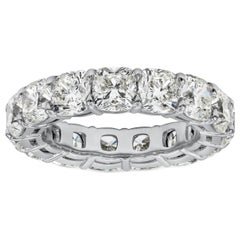 GIA Certified 7.64 Carat Total Cushion Cut Diamond Eternity Wedding Band Ring