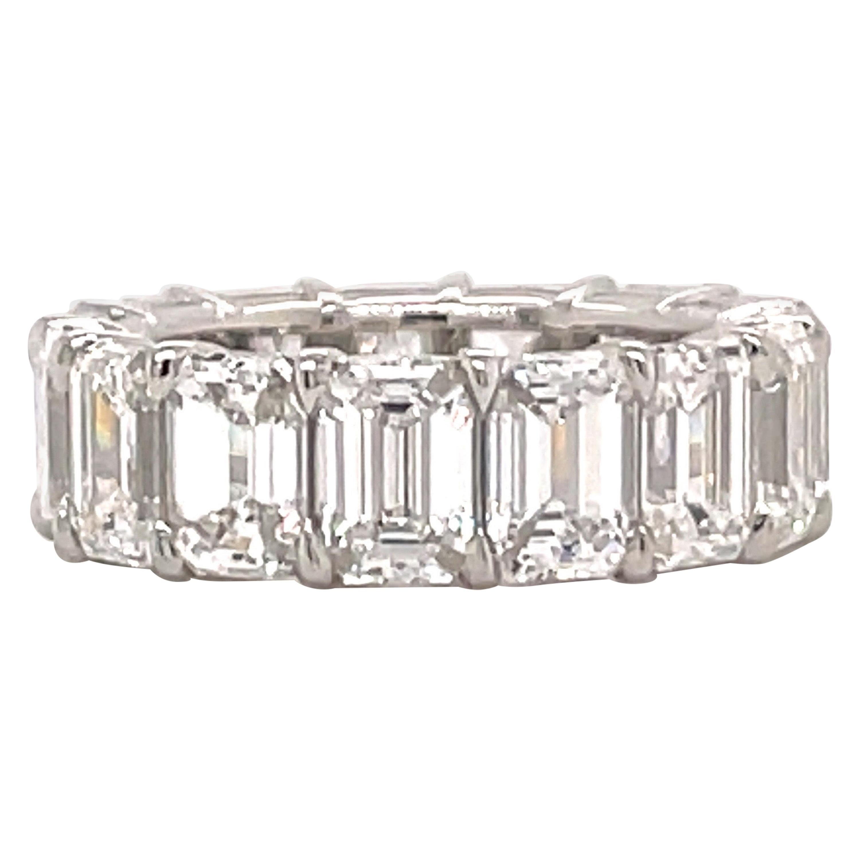 All GIA Certified Emerald Cut Diamond Eternity Ring 10.65 CT D-F IF-VS2 Platinum