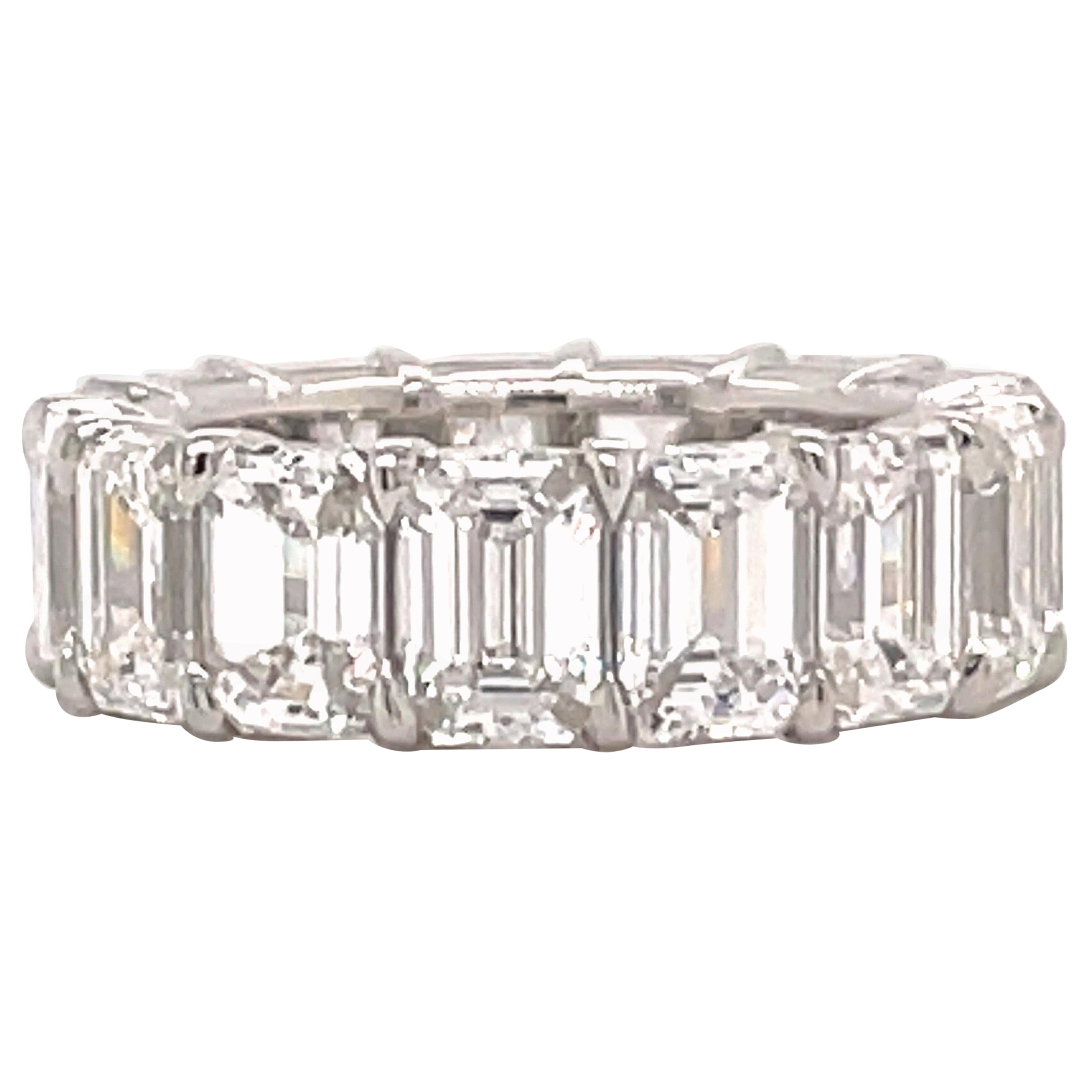 Eternity-Ring, GIA-zertifizierter Diamant im Smaragdschliff 10,68 CT D-F FL-VS2 Platin im Angebot