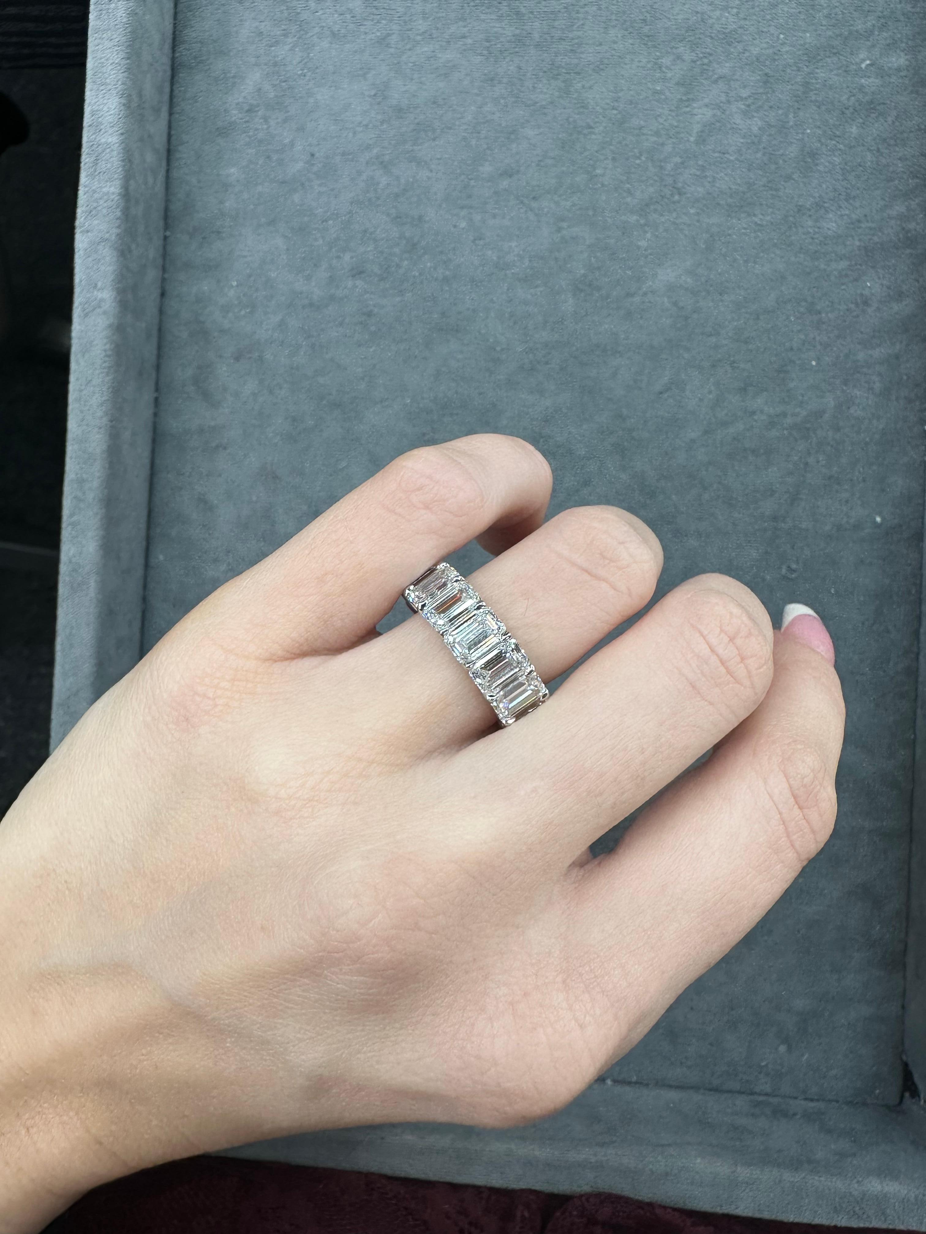 Eternity-Ring, GIA-zertifizierter Diamant im Smaragdschliff 10,82 CT D-F FL-VS2 Platin 13