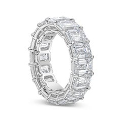 GIA Certified 12.48 Carats Total Emerald Cut Diamond Eternity Wedding Band
