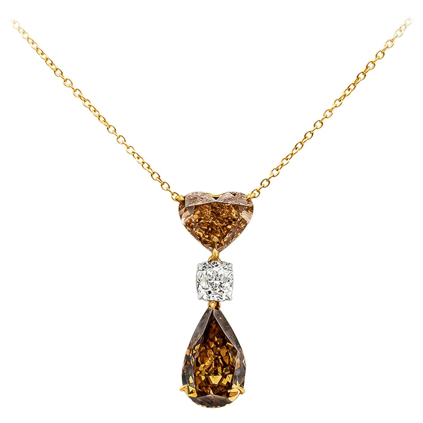 GIA Certified 9.29 Carats Total Mixed Cut Fancy Color Diamond Pendant Necklace For Sale