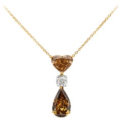 GIA Certified 9.29 Carats Total Mixed-Cut Diamond Three-Stone Pendant Necklace