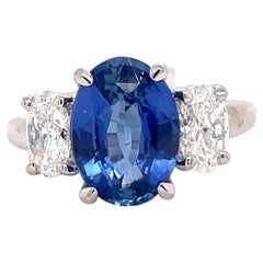 All GIA Certified Sapphire No Heat Diamond Three-Stone Ring D VVS2 Platinum