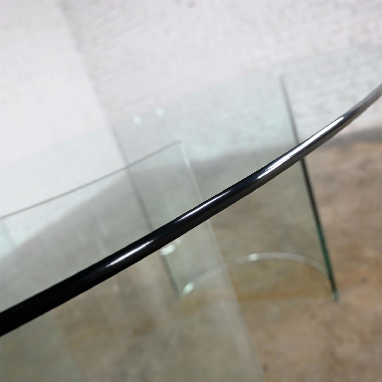 All Glass Modern Dining Table Semi-Circle Dual Pedestal Bases & Elliptical Top  7