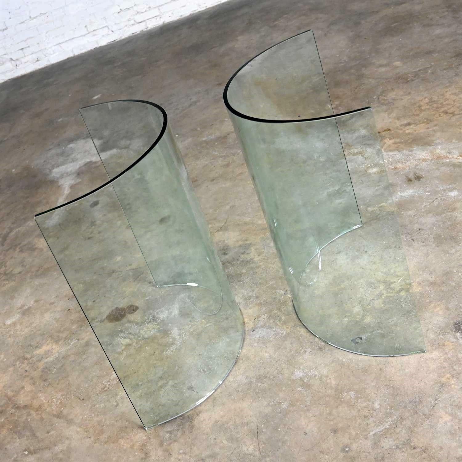All Glass Modern Dining Table Semi-Circle Dual Pedestal Bases & Elliptical Top  10