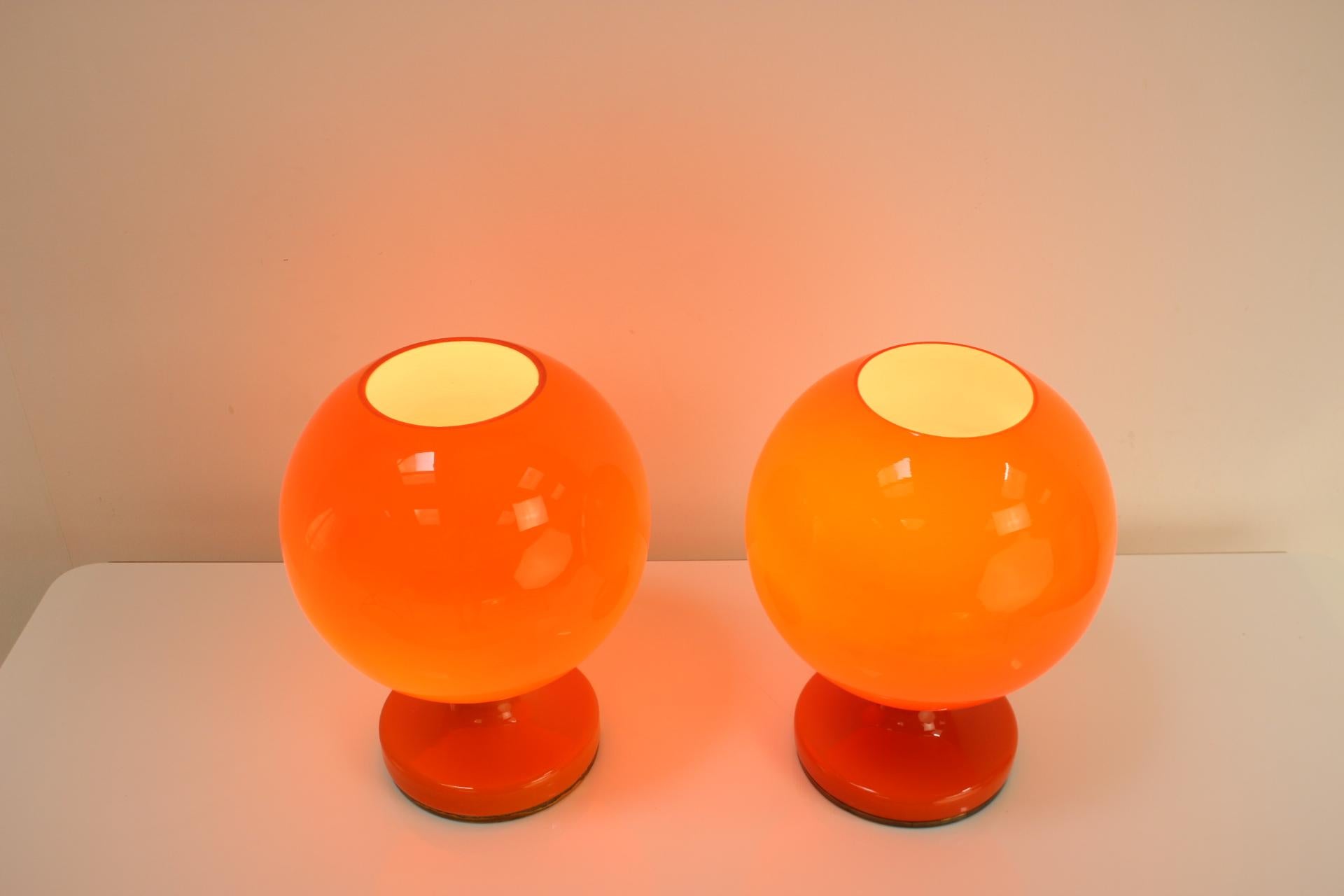 All Glass Orange Table Lamp by Valasske Mezirici, 1970s For Sale 4