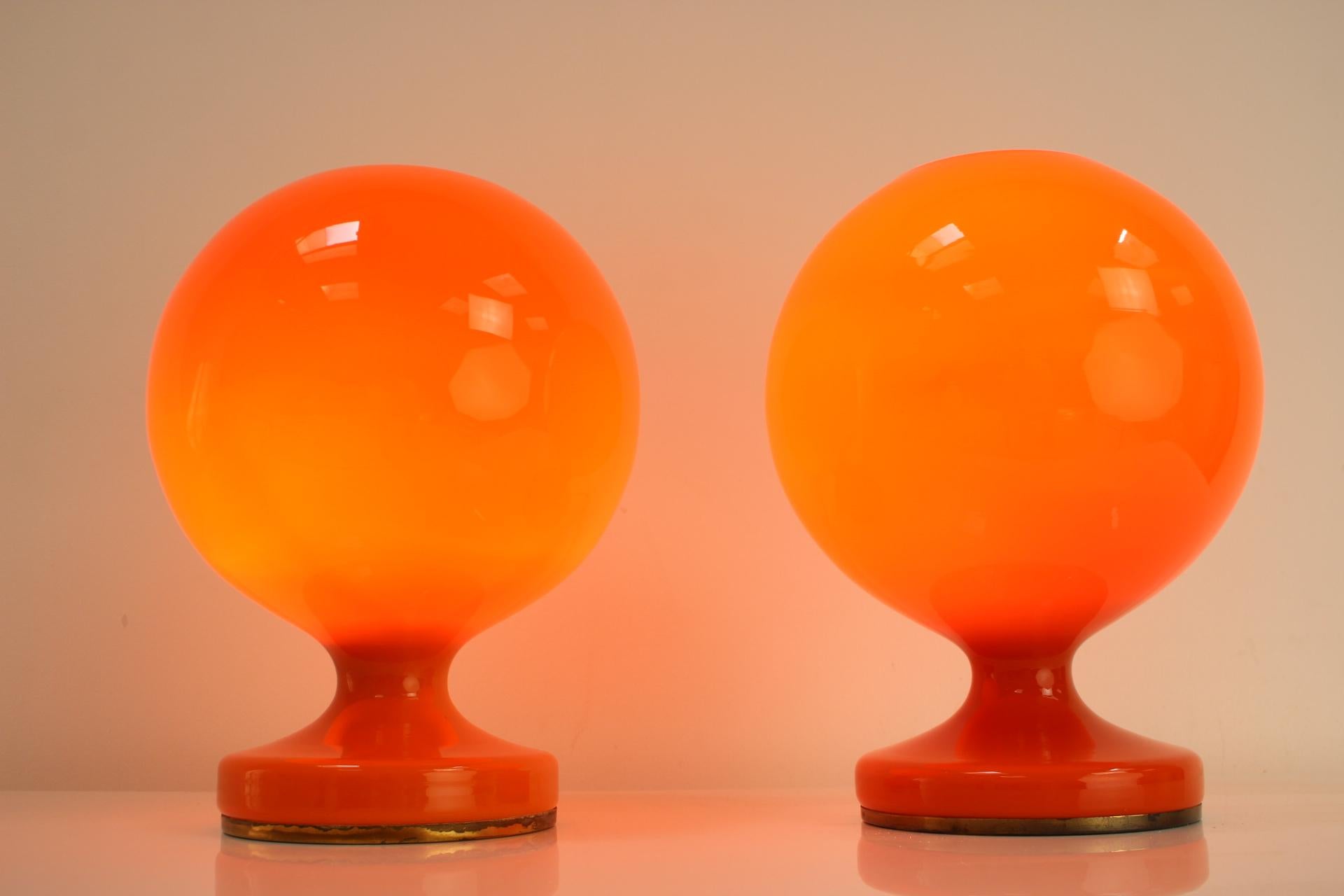 All Glass Orange Table Lamp by Valasske Mezirici, 1970s For Sale 5