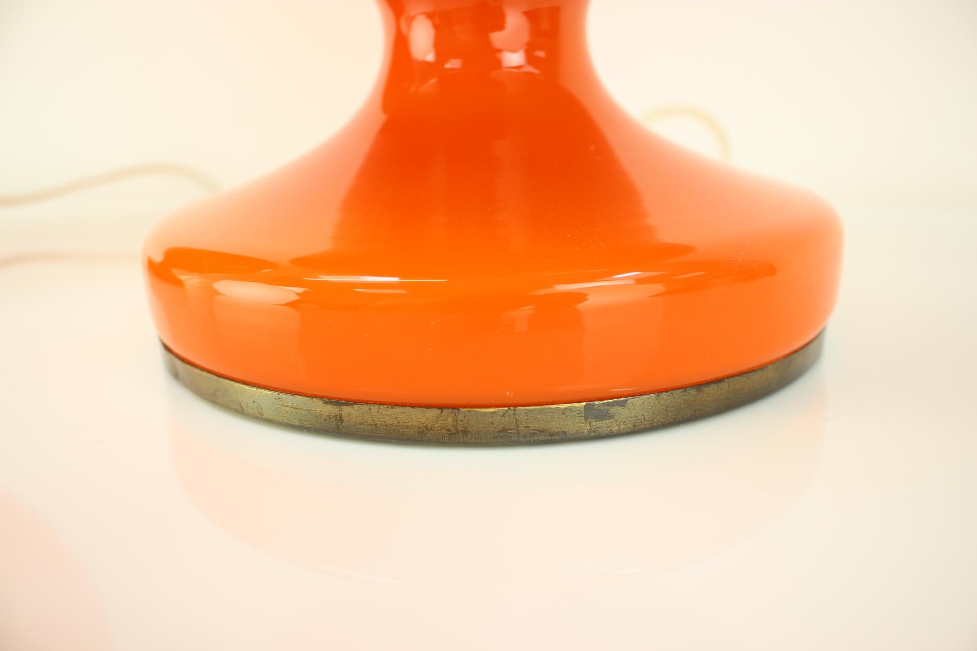 All Glass Orange Table Lamp by Valasske Mezirici, 1970s In Good Condition For Sale In Praha, CZ