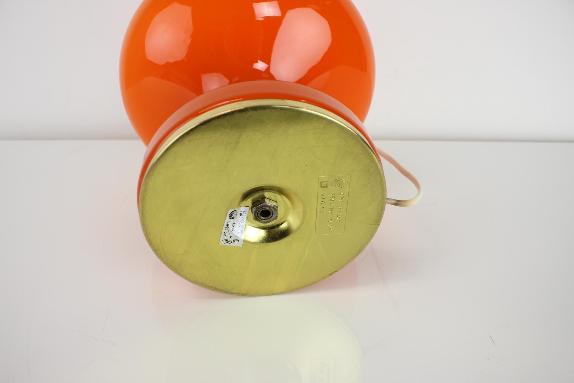 All Glass Orange Table Lamp by Valasske Mezirici, 1970s In Good Condition For Sale In Praha, CZ