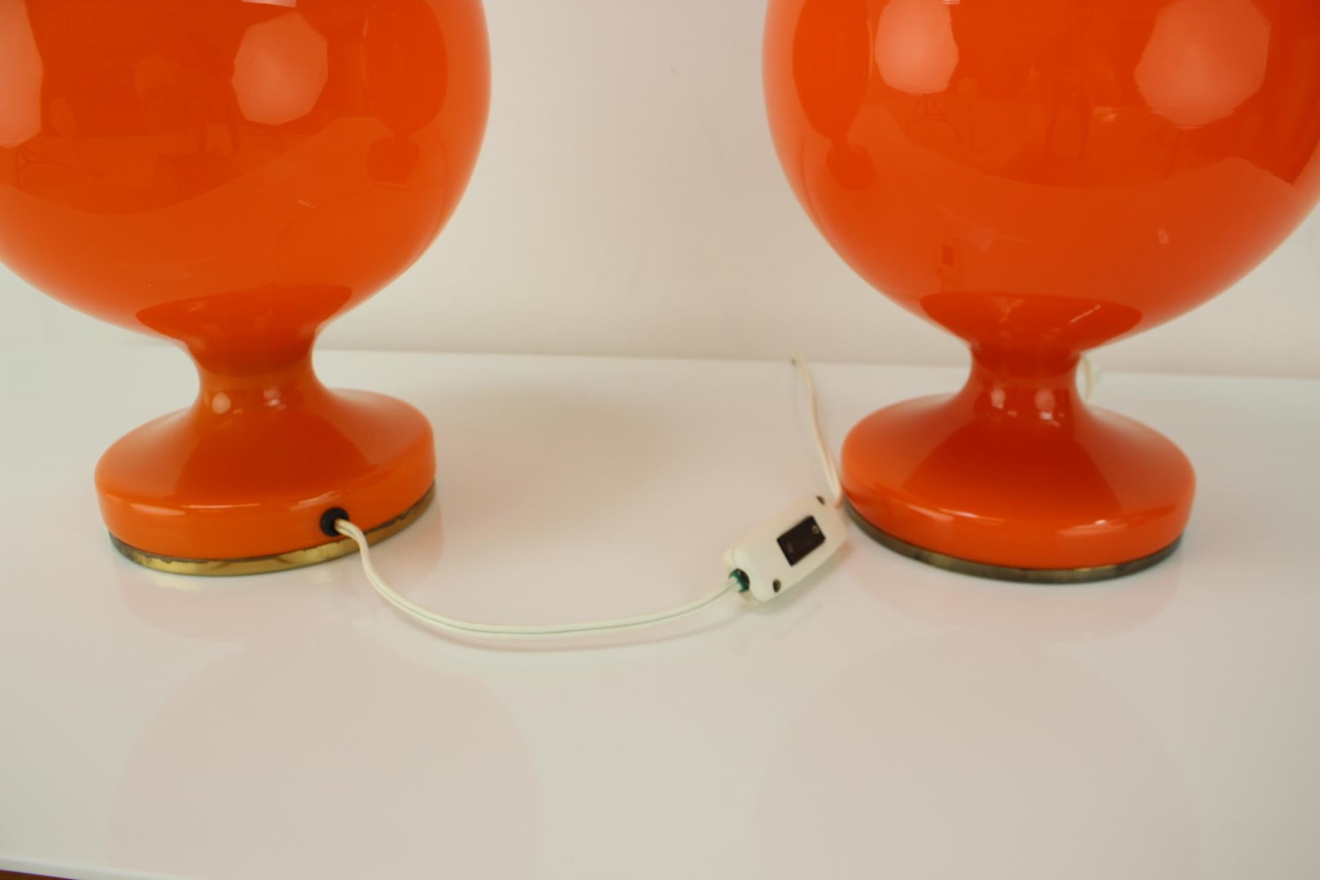 All Glass Orange Table Lamp by Valasske Mezirici, 1970s For Sale 1
