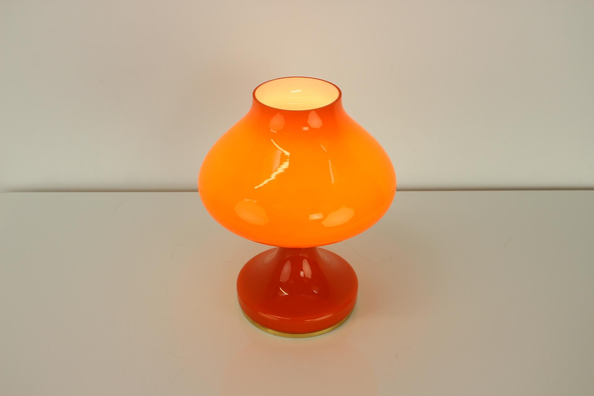 Brass All Glass Orange Table Lamp by Valasske Mezirici, 1970s For Sale