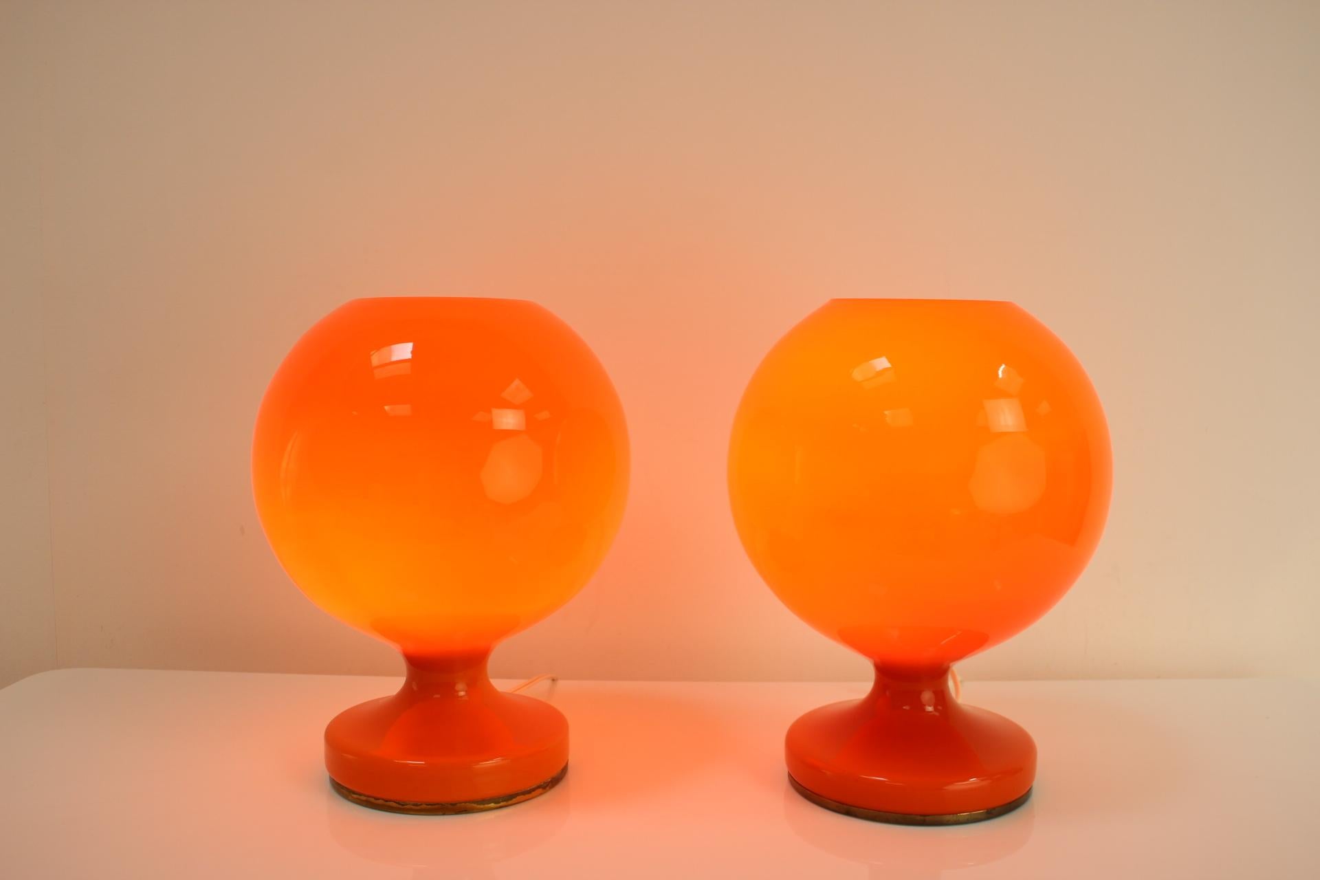 All Glass Orange Table Lamp by Valasske Mezirici, 1970s For Sale 3