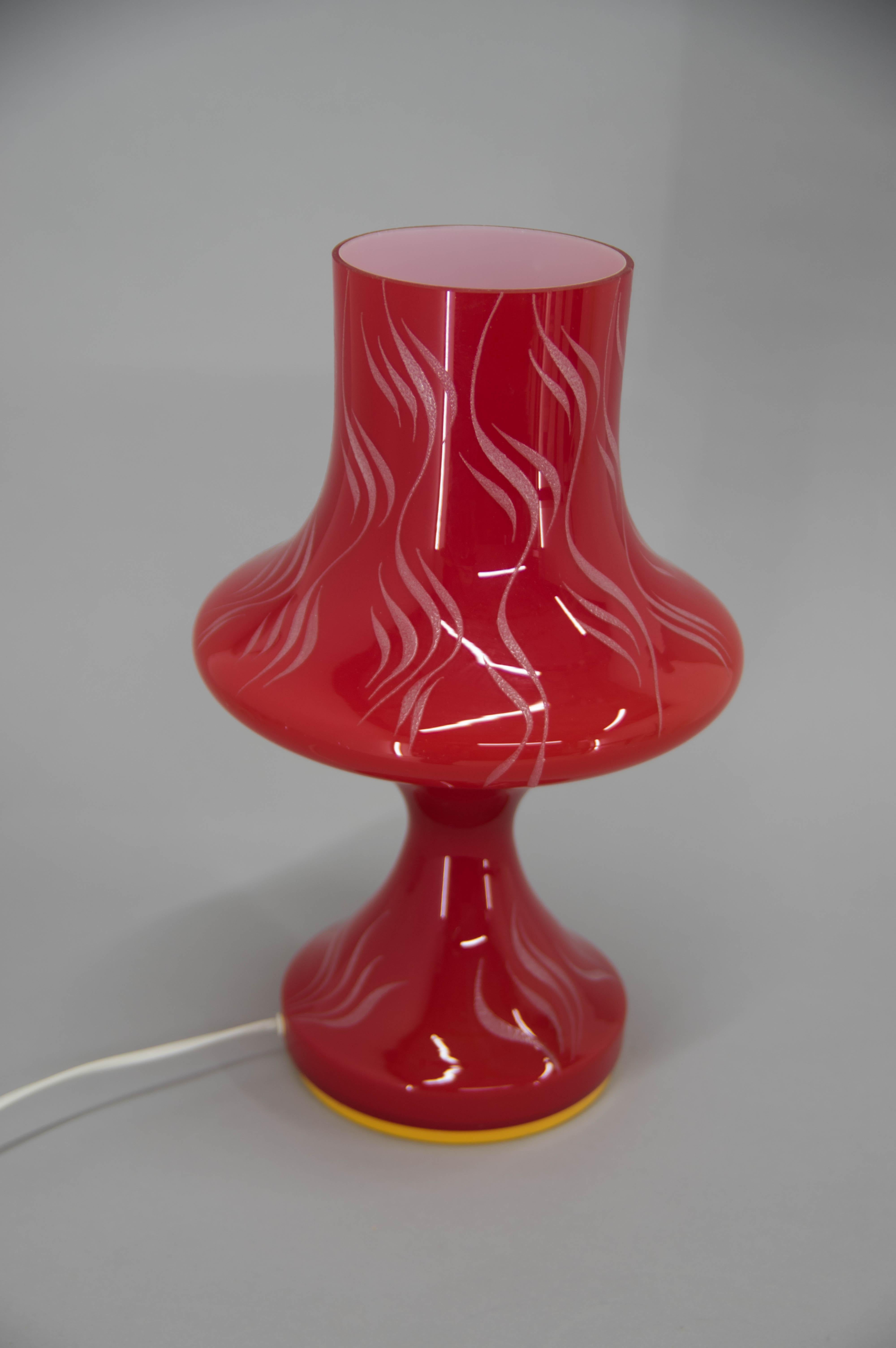 All Glass Red Table Lamp by Valasske Mezirici, 1970s For Sale 1